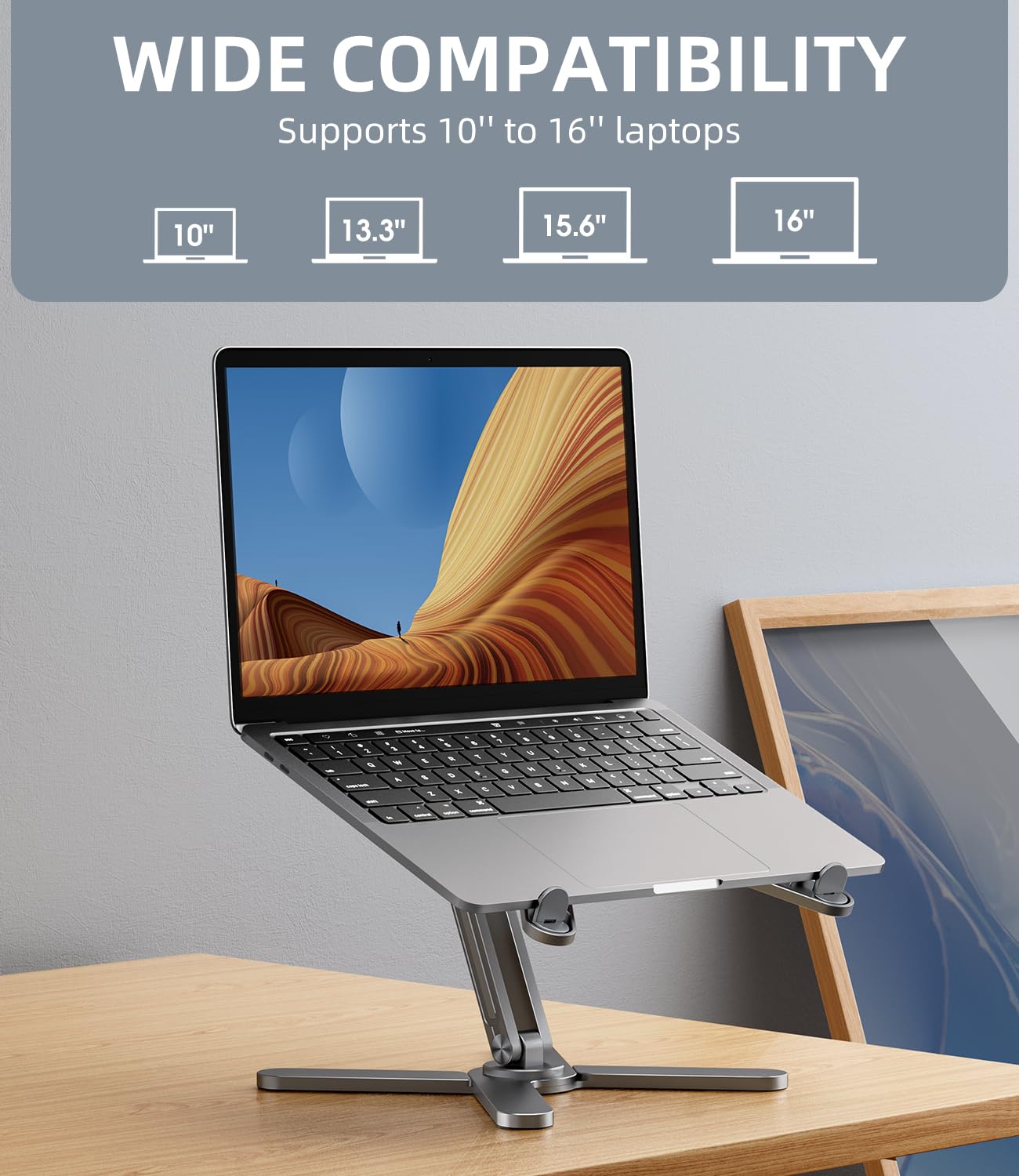 360° Rotating Adjustable Laptop Stand - Portable Ergonomic Computer Riser for MacBook Pro/Air, Dell XPS, HP (10-16 Inch) - Grey | Perfect for Home Office, Gaming & Travel Use