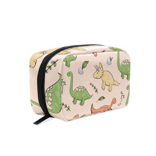 Dinosaur Makeup Bag - Portable Travel Cosmetic Organizer with Multifunction Storage for Toiletries, Yellow Green Orange Blue - Perfect for Train, Gym, and Vacation Use
