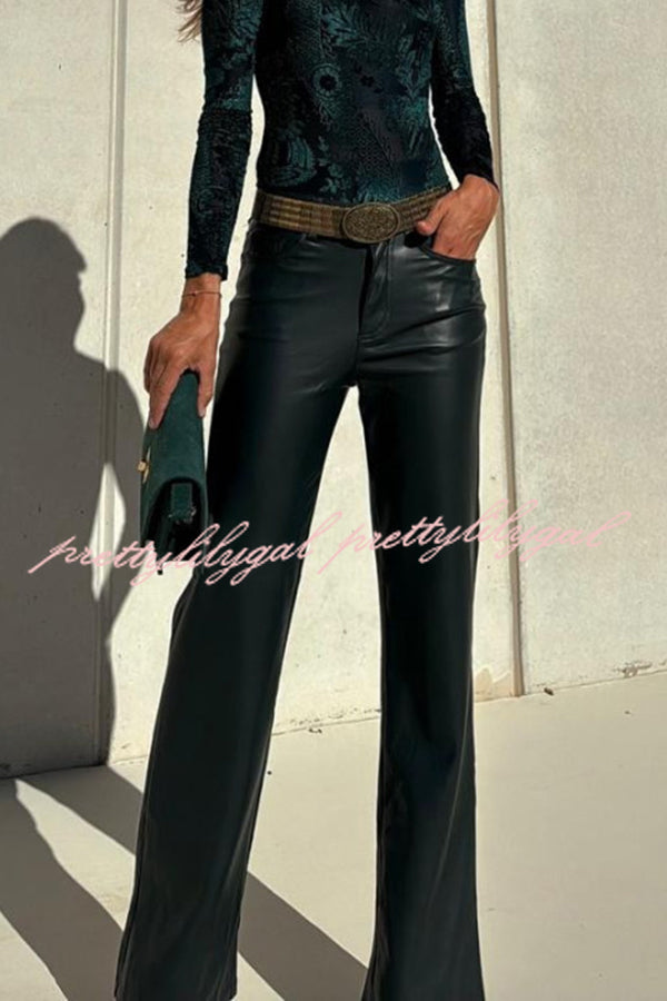 Stylish Faux Leather Pants with Pockets - Stretch Fit Straight Leg Trousers for Women | Perfect for Office, Casual Wear & Night Out
