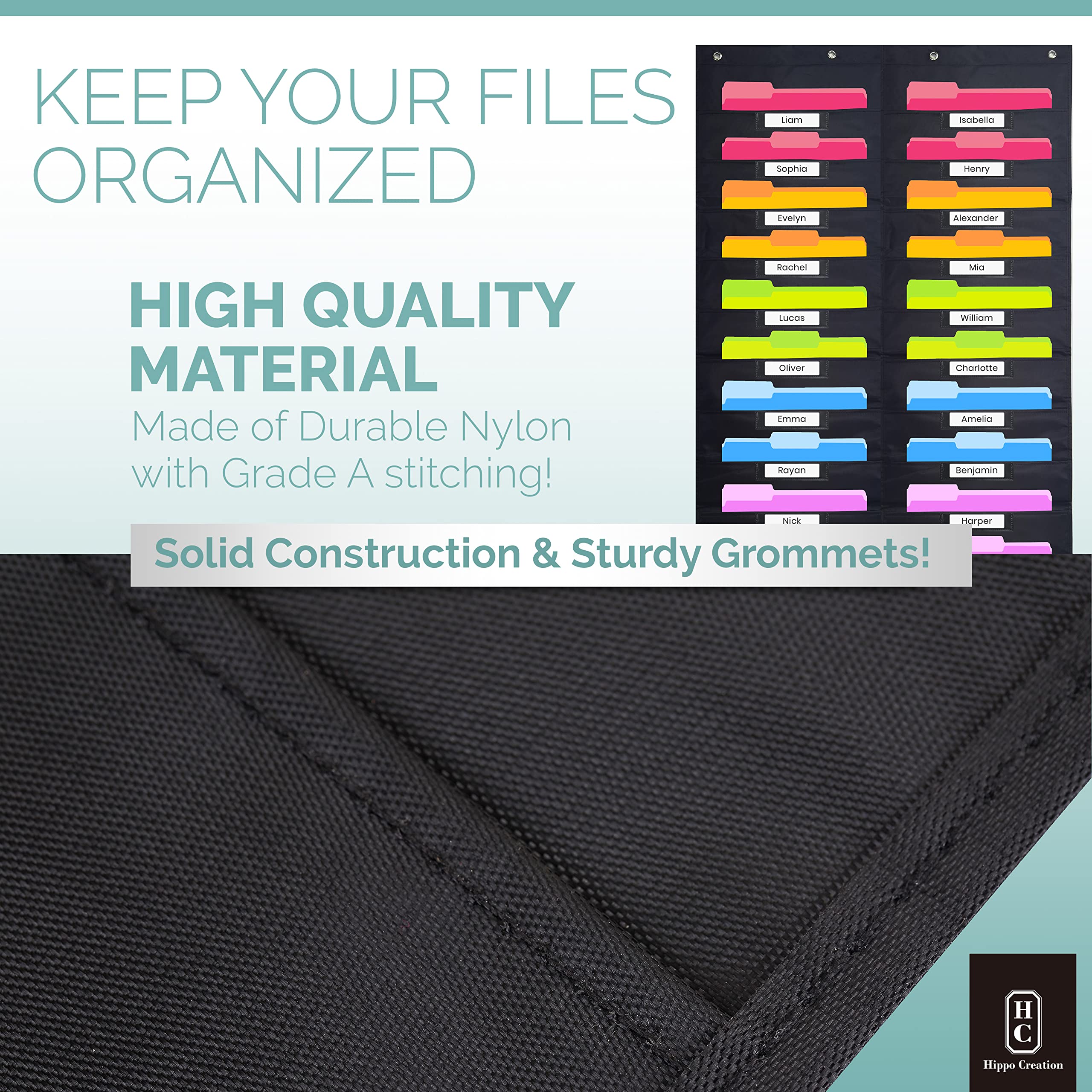 Heavy Duty 20-Pocket Storage Organizer with 4 Over-Door Hangers - Hanging Wall File Folder Chart for Classroom, School Mailbox & Home Office Papers - Black - Perfect for Teachers, Students & Remote Work Organization