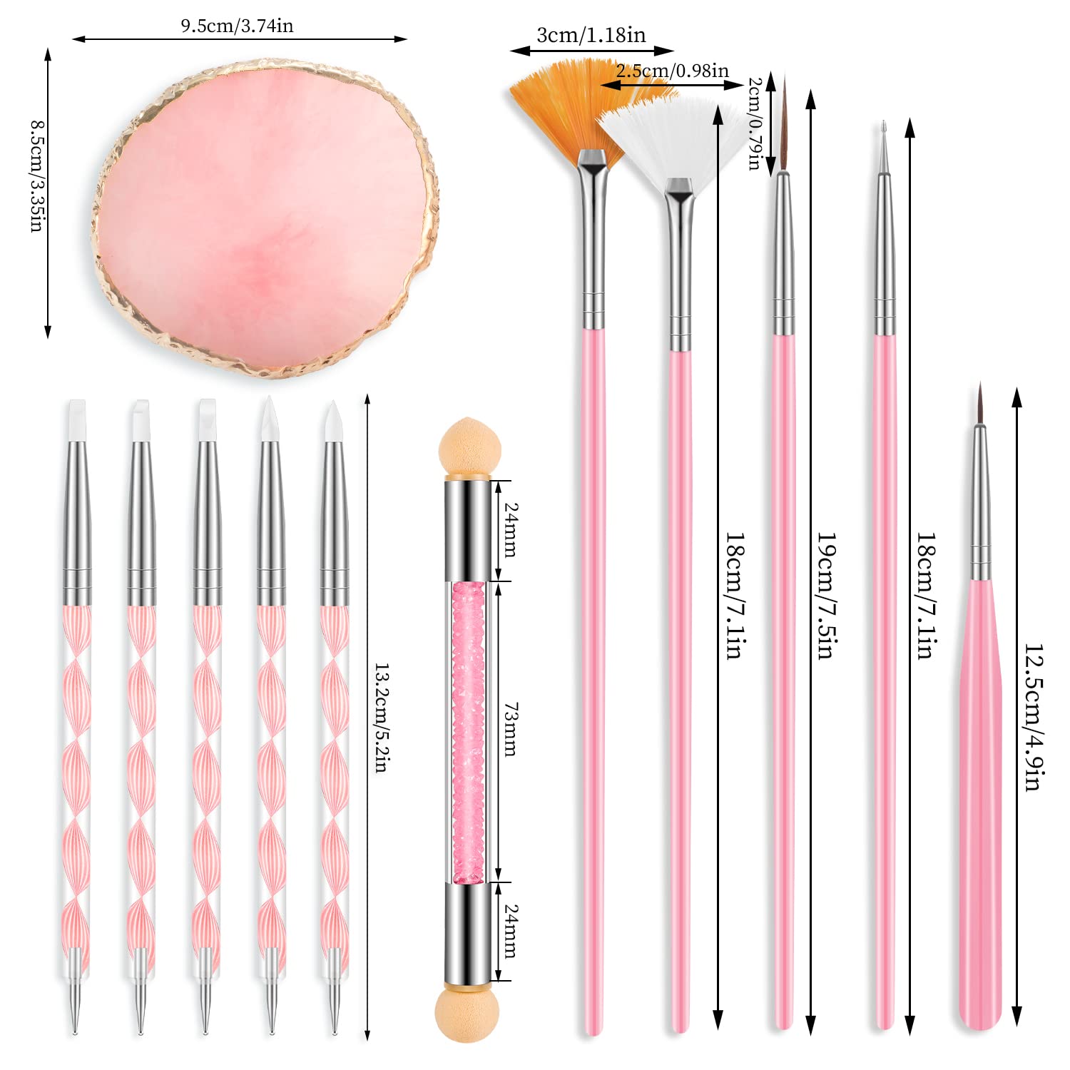 26 Pcs Professional Nail Art Brush Set with Mixing Palette - Double-Ended Dotting Pen & Nail Tech Tools for Salon & DIY Manicure - Perfect for Acrylic, Gel Polish & Nail Design (3.5 inch Palette)