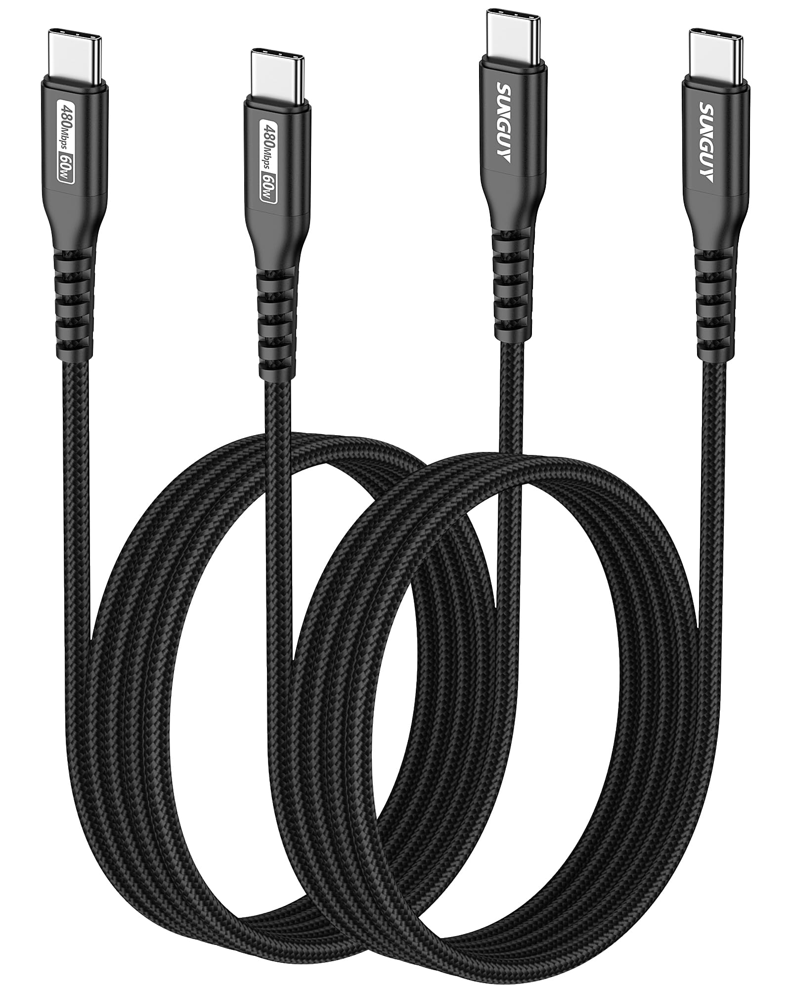 SUNGUY USB-C to USB-C Cable 4FT 2-Pack, 60W PD Fast Charging USB 2.0 Type C Charger Cord for iPhone 15/16 Plus/Pro/Max, Samsung Galaxy S24/S23/S22 Ultra/Z Fold/Z Flip, iPad Pro/Air, MacBook Air/Pro, PS5 Controller - Perfect for Home, Office & Travel Charging (Black)