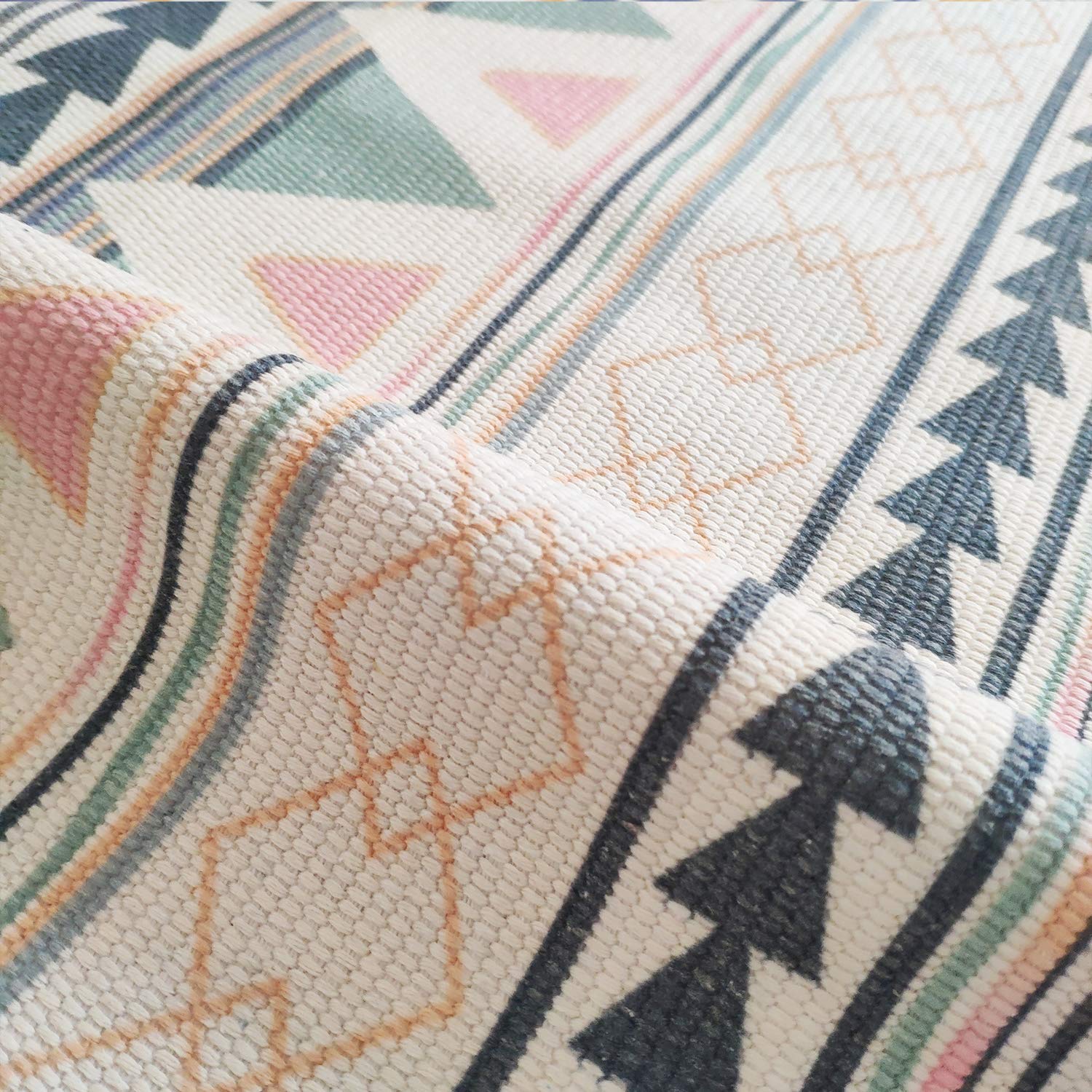 Poowe Cotton Woven Tassel Moroccan Area Rug - 2'x6' Rainbow Striped Boho Throw Rug for Entryway, Living Room, Bedroom & Bathroom | Soft Non-Slip Floor Mat for Home Decor, Laundry Room & Dorm Style