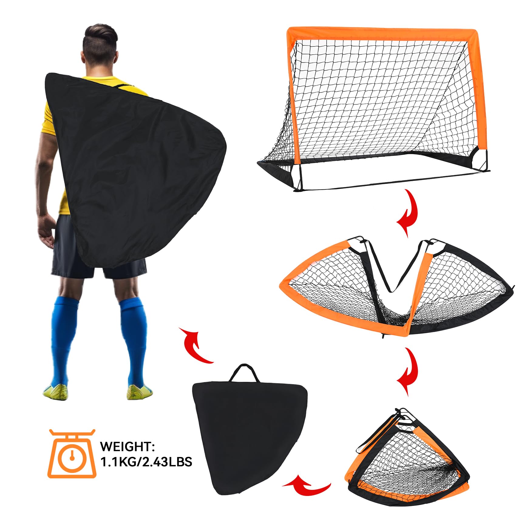 2-Pack Portable Soccer Goals for Backyard - Pop Up Folding Soccer Goal Net for Indoor or Outdoor Use, Practice Mini Soccer Goals for Kids and Youth, 4' x 3' Training Football Net with Carry Bag - Perfect for Backyard Practice, Park Games & Youth Soccer Training