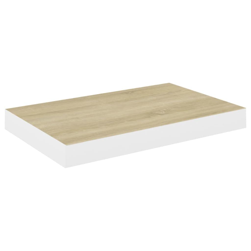 Floating Wall Shelf - 15.7x9.1x1.5 Inch Oak & White MDF Wall Mounted Storage Shelf for Living Room, Bedroom Decor - Perfect for Displaying Books, Photos & Decorative Items