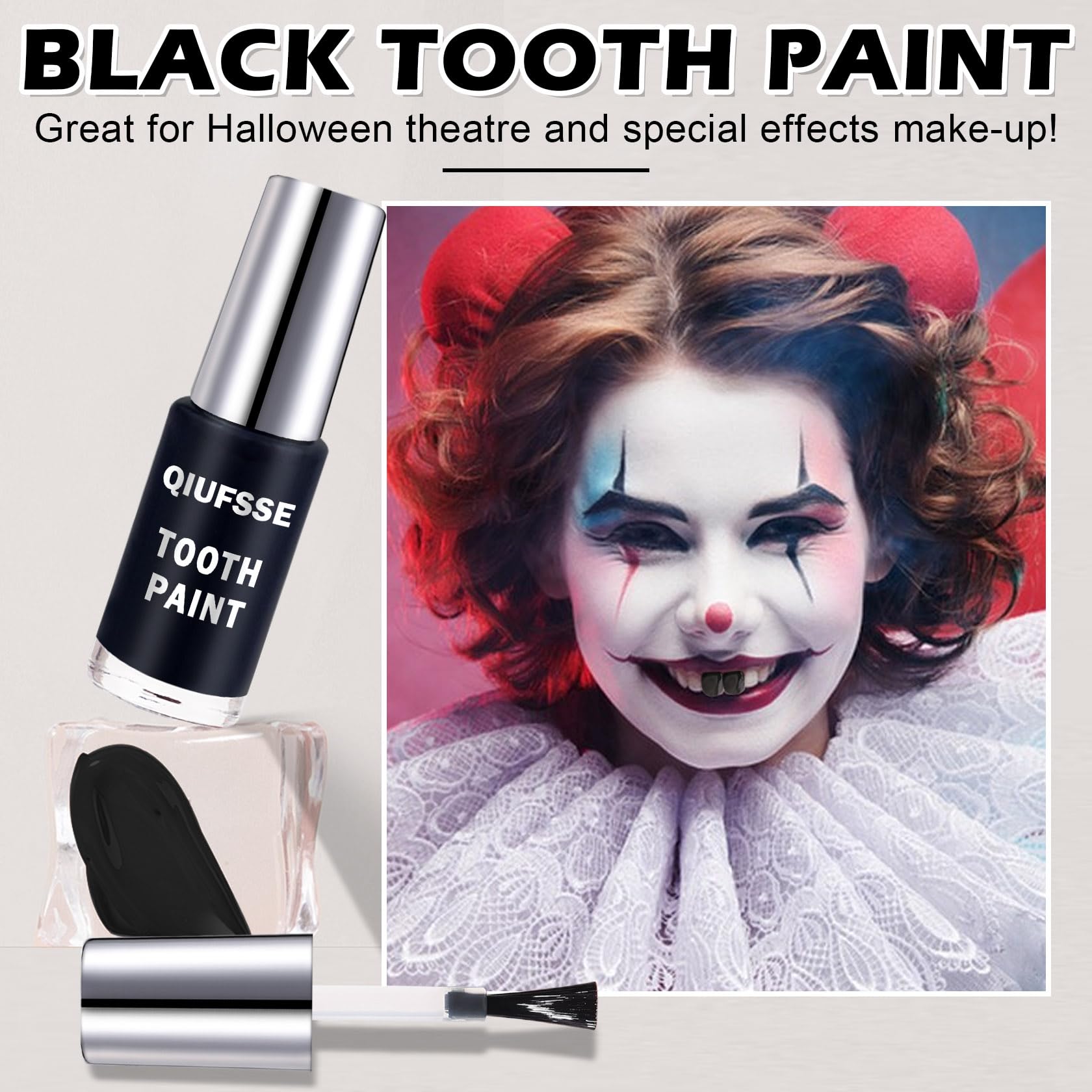 Black Tooth Paint for Halloween & Goth Makeup - Professional Temporary Black Teeth Cosmetic | Safe, Quick-Drying & Realistic Special Effects | Perfect for Costume Parties, Horror Events & Cosplay