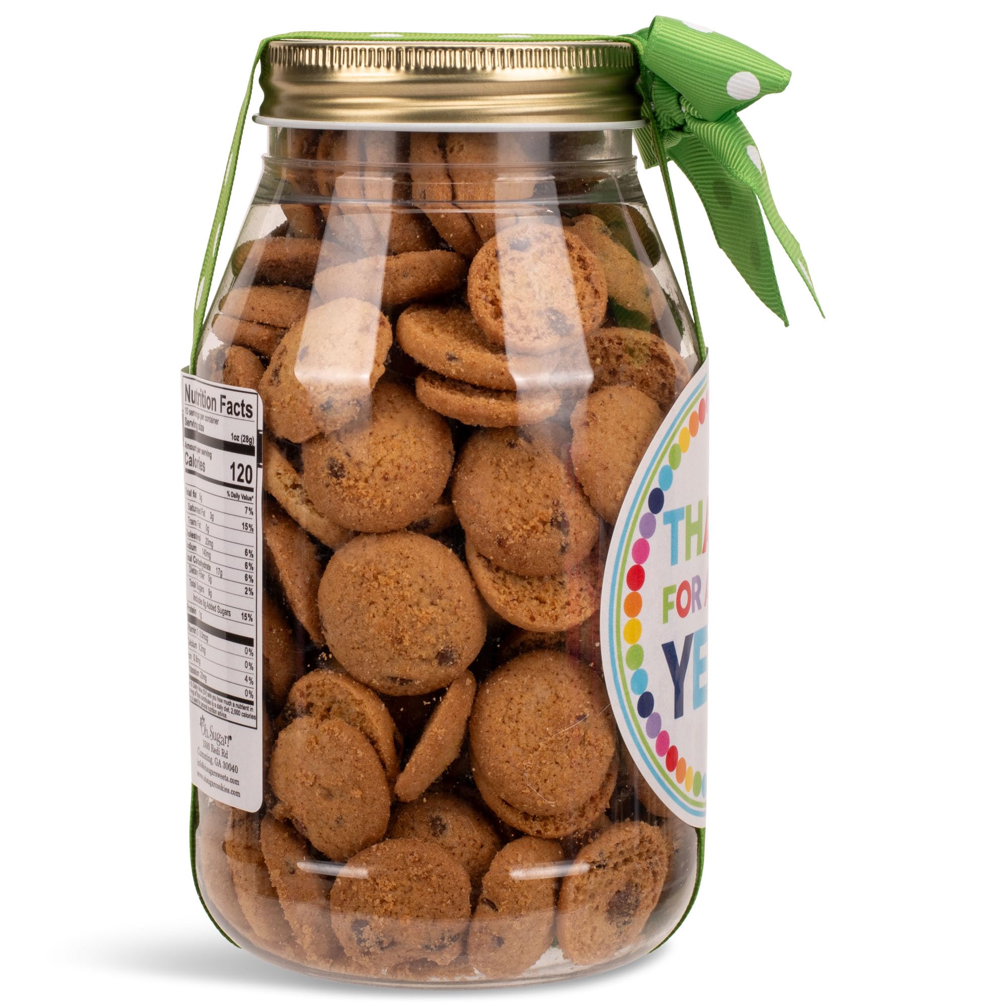 100 North Oh Sugar Sweets Mini Chocolate Chip Cookies - Rainbow Dot 10oz Plastic Quart Jar (2-Pack) | Bulk Baking Supplies, Party Favors & Holiday Gifts