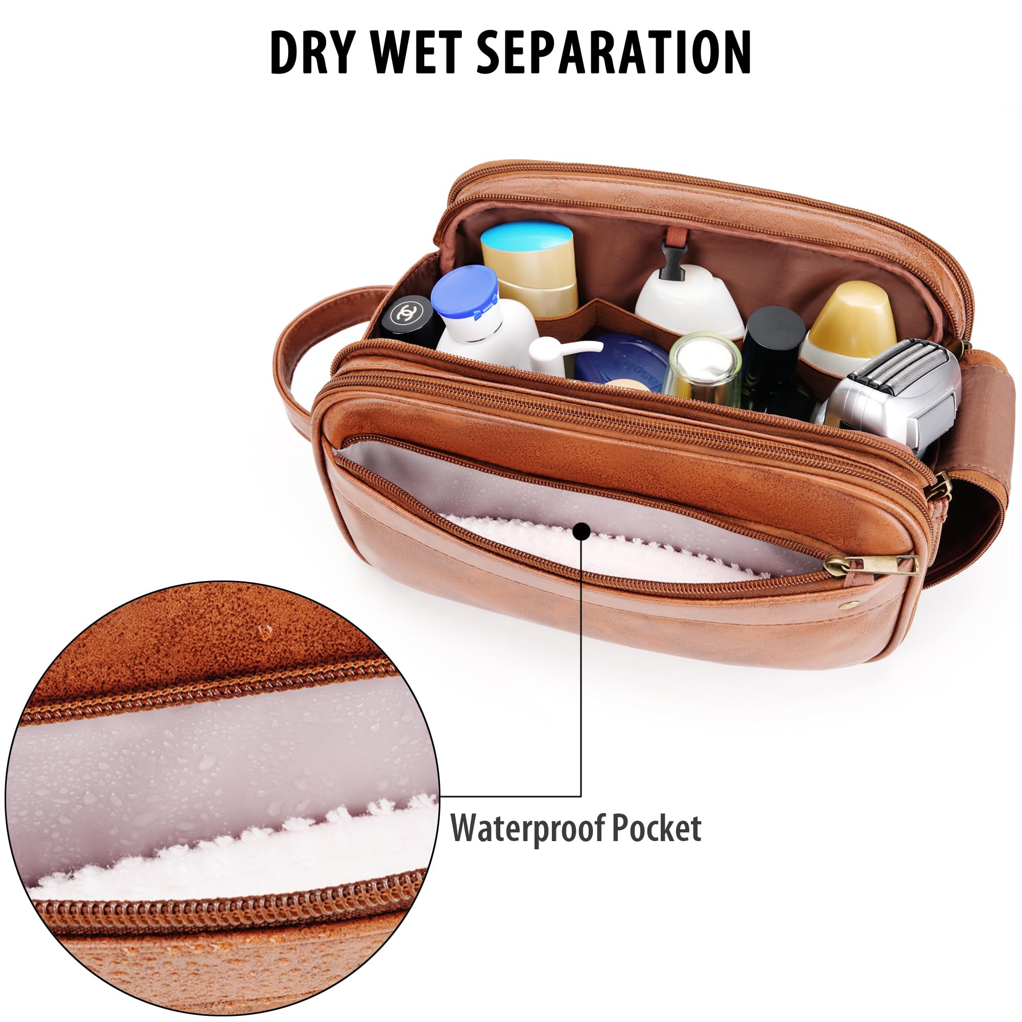 **Premium Travel Toiletry Bag for Men & Women – Large Hanging Organizer, Water-Resistant PU Leather Shaving & Makeup Case – Cruise Ship Essentials, Dopp Kit (Brown) – Perfect for Vacations, Business Trips & Gym Use**
