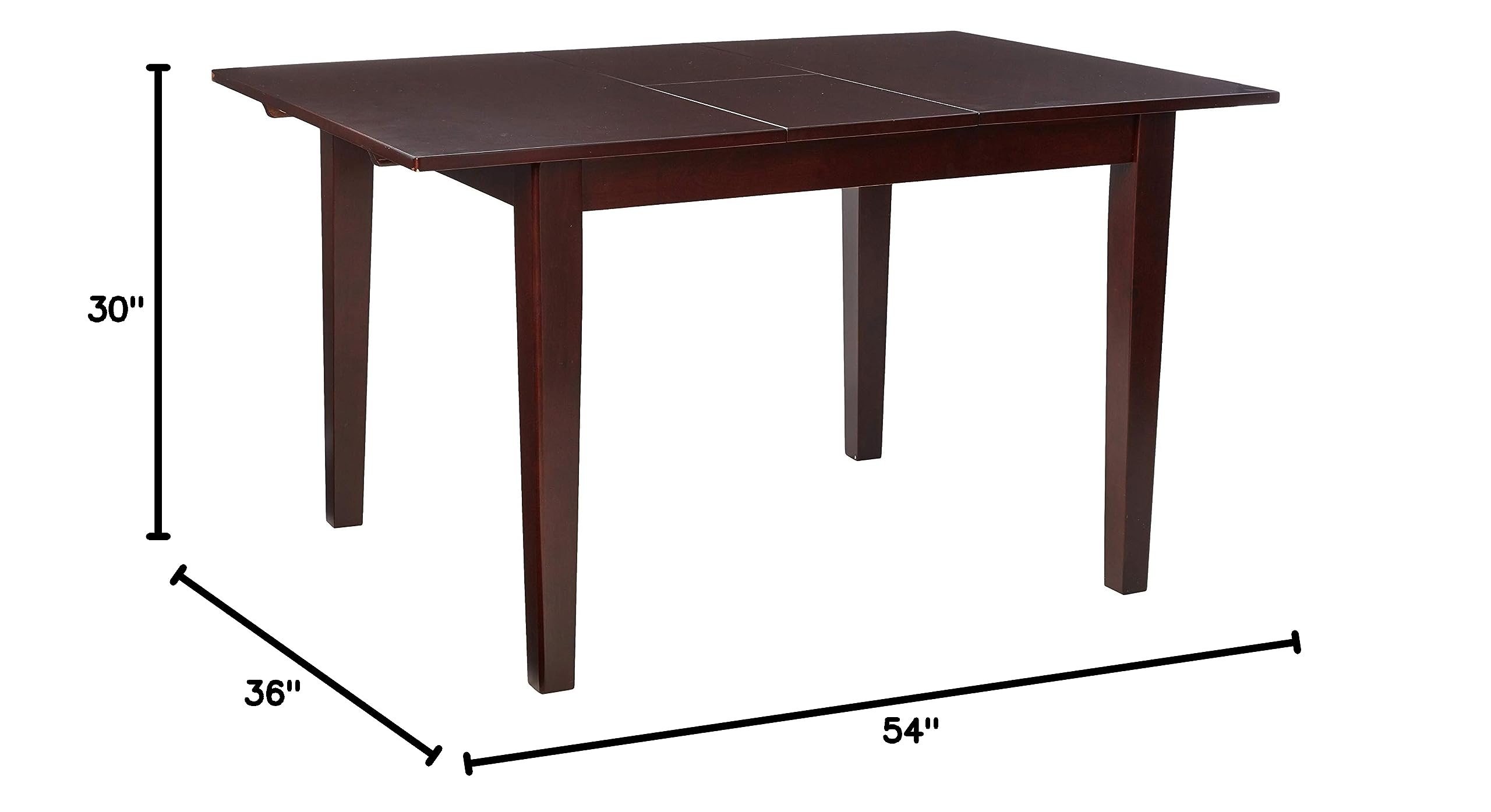 East West Furniture MLT-MAH-T Milan Dining Table - 36x54 Inch Mahogany Rectangle Kitchen Table with Butterfly Leaf Extension | Perfect for Family Dinners & Entertaining Guests