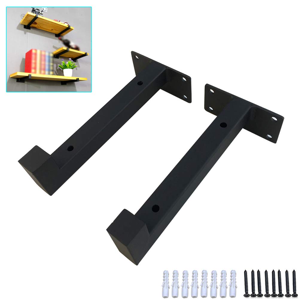 Heavy Duty Floating Shelf Brackets - 2 Pack 15cm/5.9in Wrought Iron Wall Mounted Shelf Supports for Bookshelves, Storage Racks & Shoe Racks - Hidden Right Angle Pipe Design for Modern Home & Office Organization