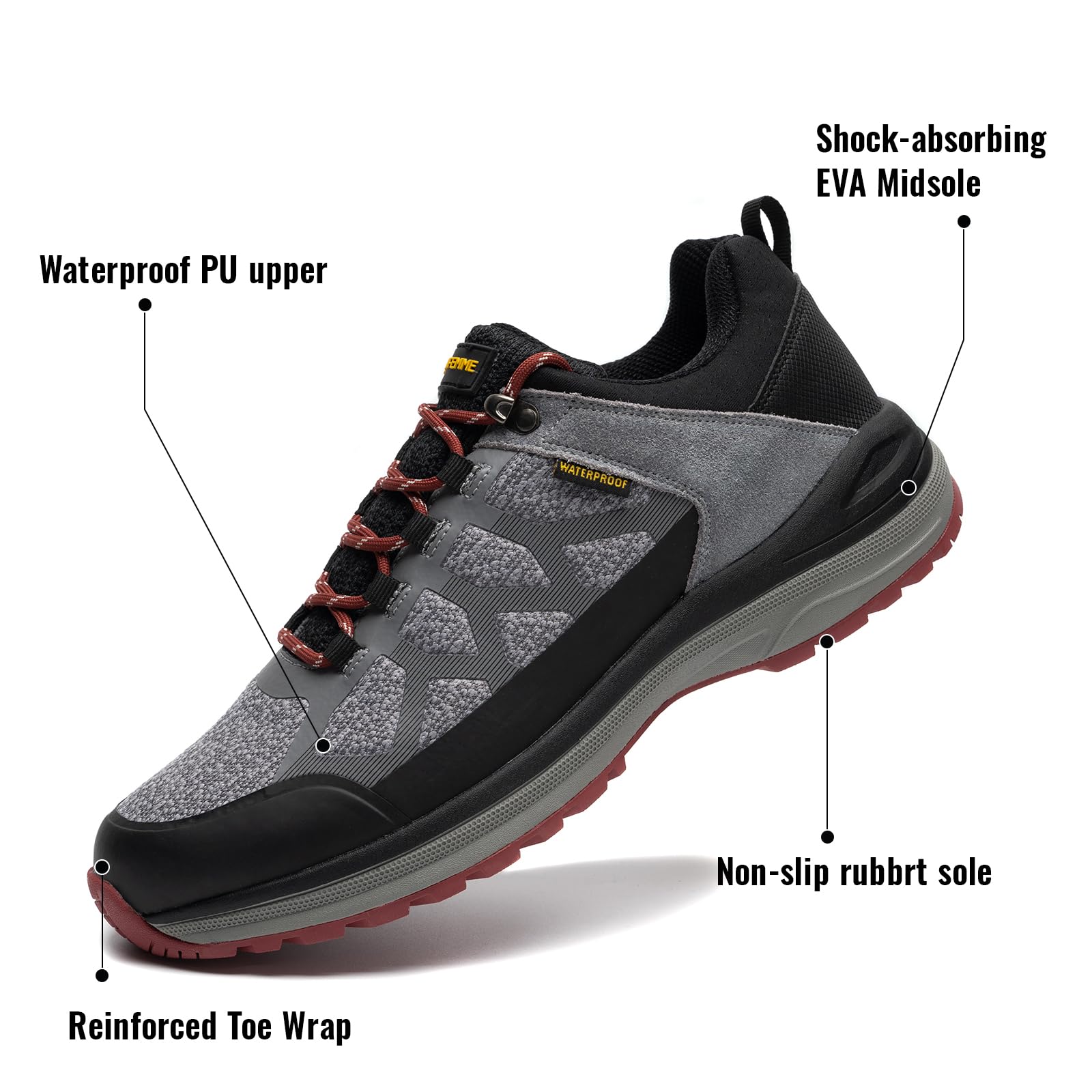 ANJOUFEMME Waterproof Hiking Shoes for Men - Lightweight Breathable Trekking & Trail Running Shoes - Outdoor Adventure, Camping & Mountain Climbing Gear