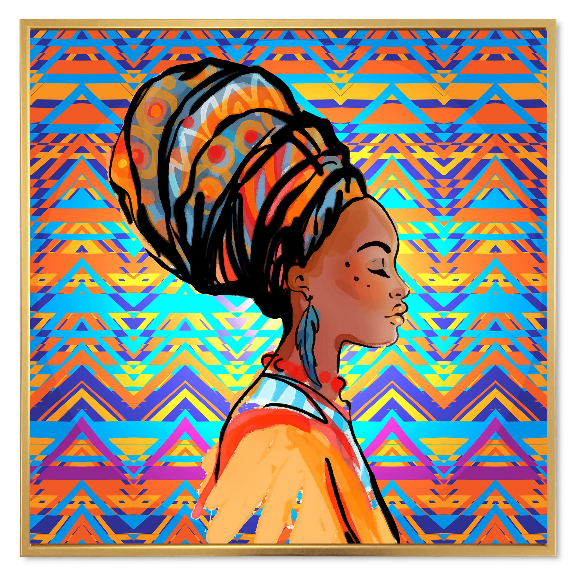 African American Woman with Turban IV - Modern Framed Canvas Wall Art Print for Living Room, Bedroom & Office Decor