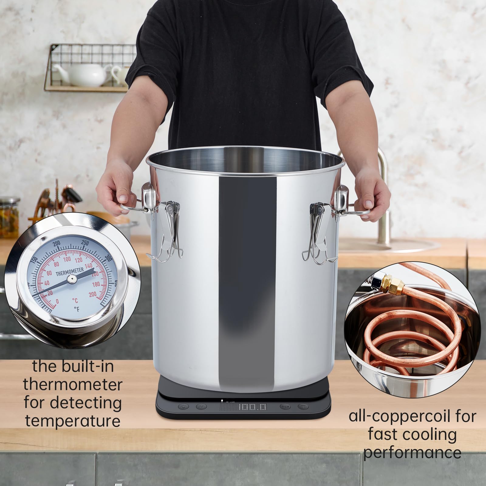 GARVEE 13.2 Gallon (3 Pots) Stainless Steel Alcohol Distiller Kit with Copper Tube & Circulating Pump - Perfect for Home Brewing Whisky, Wine, Brandy - Ideal for DIY Craft Spirits, Moonshine Making & Small Batch Distillation