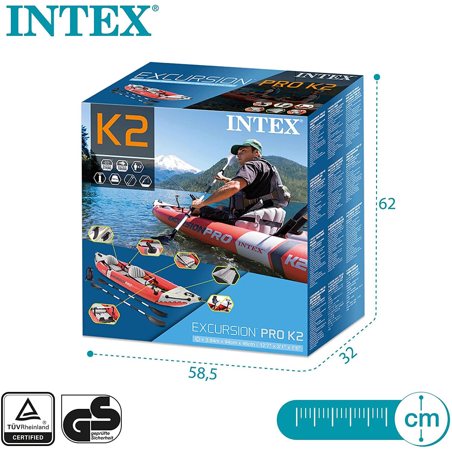 Intex Excursion Pro K2 2-Person Inflatable Kayak with Aluminum Oars & High Output Pump - Perfect for Lakes, Rivers & Outdoor Adventures