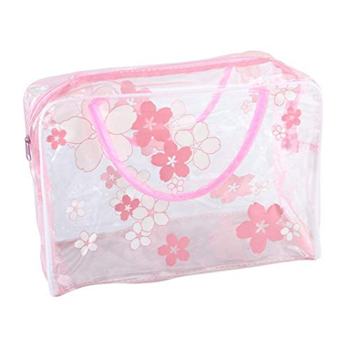 GLOA Transparent Flower Waterproof Makeup Bag - Travel Cosmetic Organizer with Zipper, Pink Toiletry Pouch for Women | Perfect for Vacation, Gym & Daily Essentials Storage