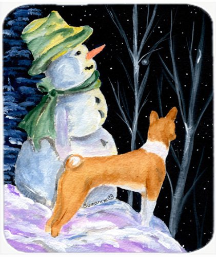 Snowman with Basenji Mouse Pad - Large Washable Non-Slip Desk Mat for Home Office, Gaming & Computer Work | Cute Holiday Decor & Functional Trivet