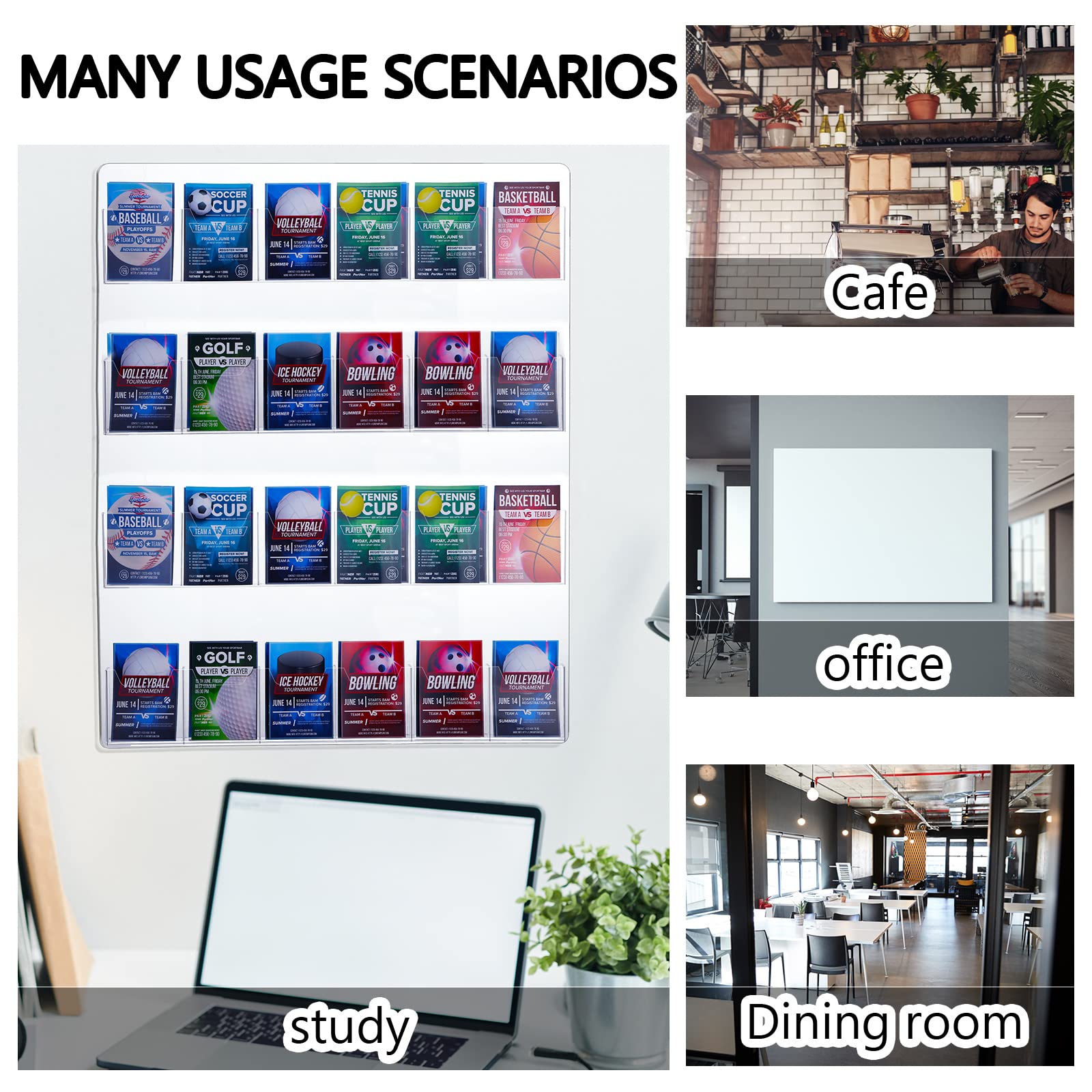 Weysat Clear Acrylic Brochure Holder - Wall Mount Tri-Fold Display Stand with Multi Slots for Flyers, Menus & Advertisements (2 Pack) - Perfect for Restaurants, Offices, Retail Stores & Trade Shows