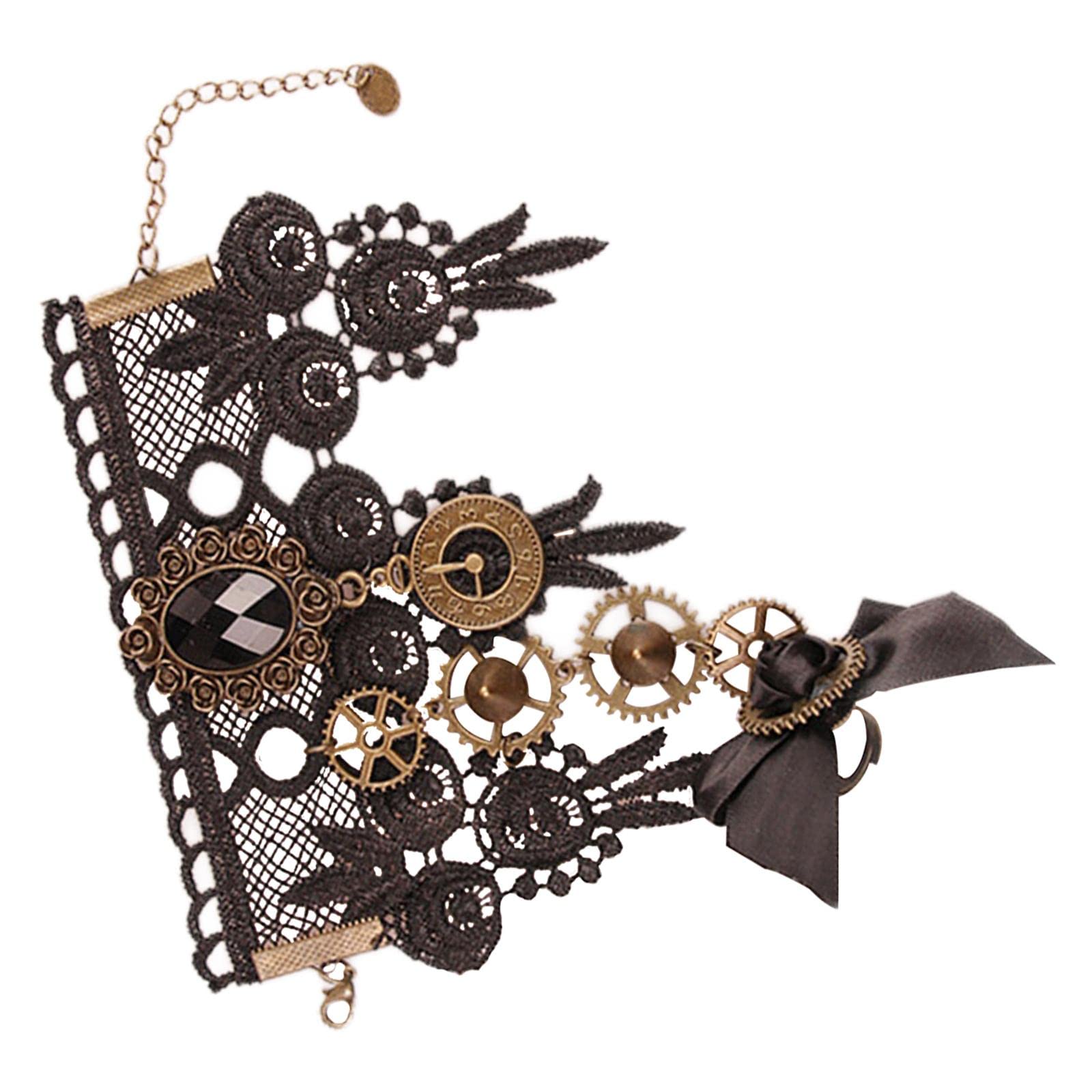 Steampunk Gothic Wrist Cuff Bracelet for Women - Vintage Lace Fingerless Gear Wristband, Handmade Wedding Accessory | Perfect for Cosplay, Victorian Costumes & Alternative Fashion