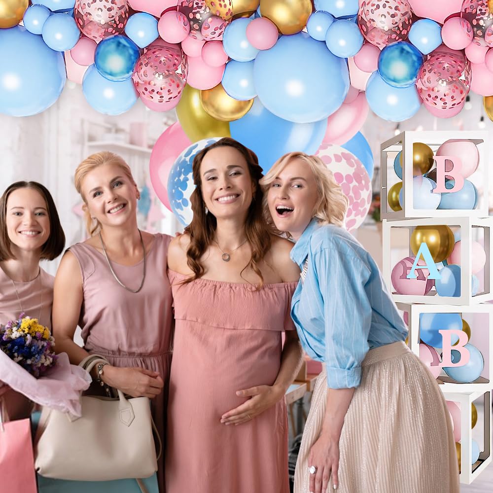 168pcs Pink and Blue Baby Gender Reveal Balloon Decorations Kit - A-Z Letters & Baby Boxes for Baby Shower, 1st Birthday Party, Boy or Girl Gender Reveal Celebration | Perfect for Nursery Decor, Photo Backdrops & Festive Party Arches