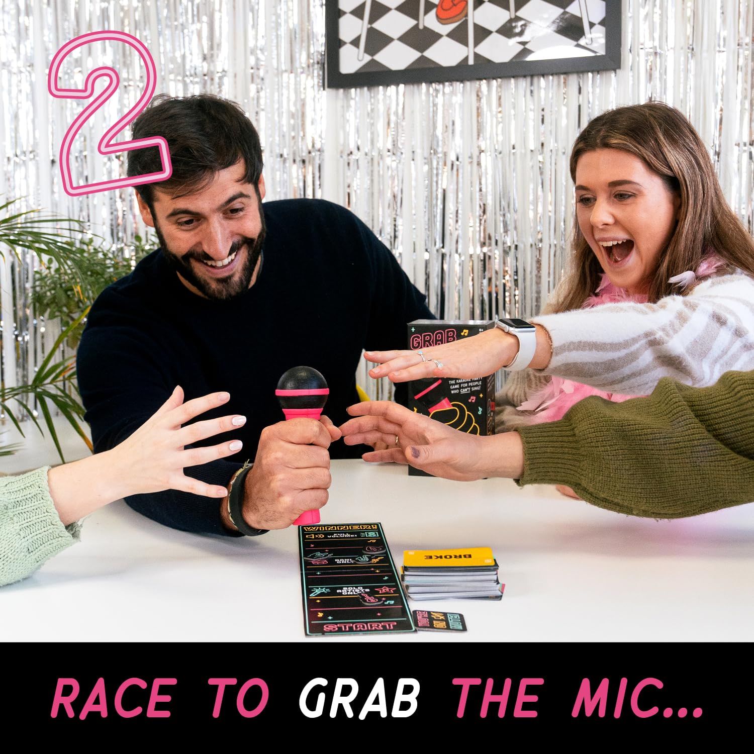 Lucky Egg Official Grab The Mic - Family Karaoke Board Game for 2-10 Players Ages 8+ | 250 Lyrics (125 Cards) | Fun Party Game for Bad Singers | Perfect for Game Nights, Birthday Parties & Kids Gifts | Great for Family Gatherings & Holiday Celebrations