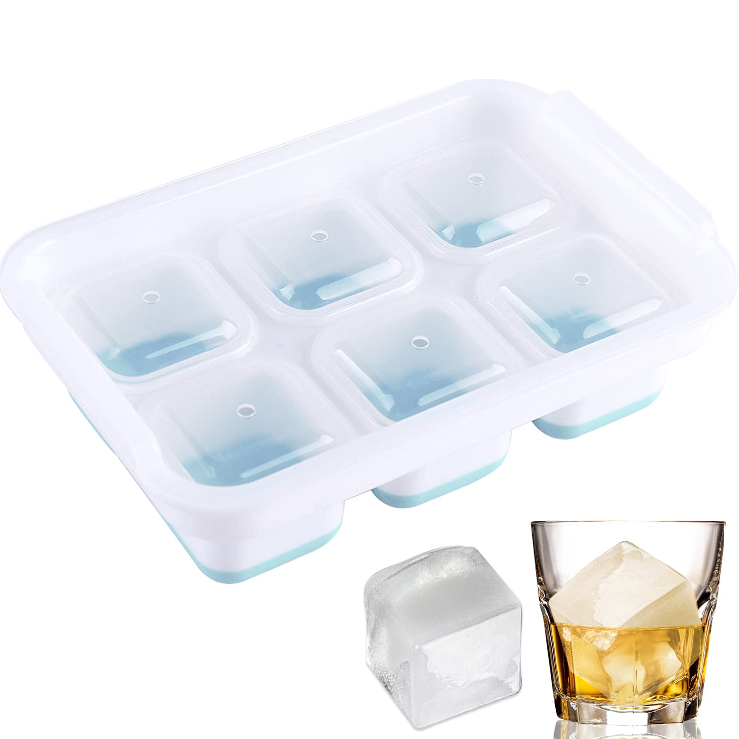 Premium Silicone Stackable Ice Cube Trays with Lids - Large Square Whiskey Ice Molds for Cocktails, Reusable & Easy Release, Freezer Safe for Drinks & Fruit (1 Pack) - Perfect for Home Bars, Parties & Chilled Beverages