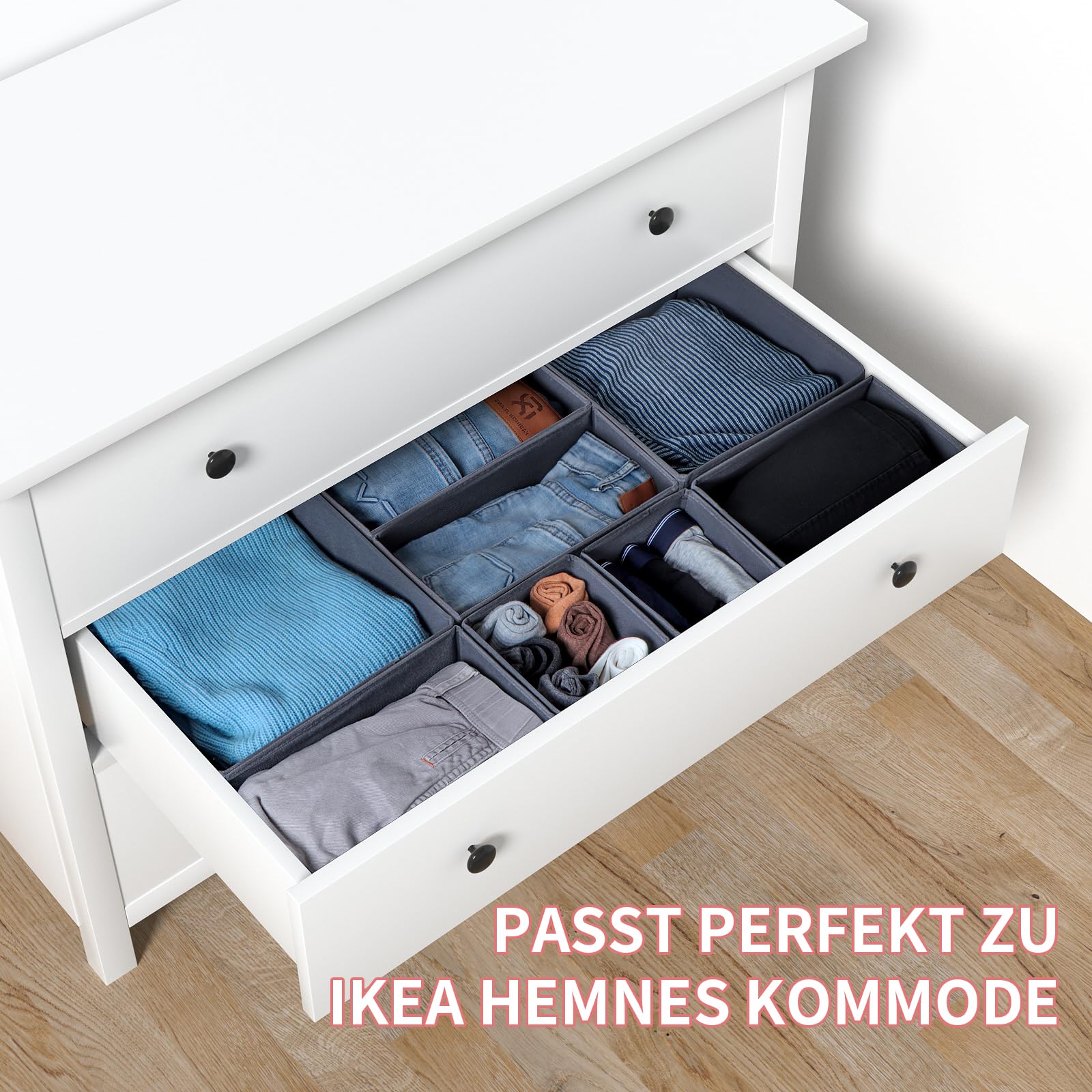 8-Pack Grey Drawer Organizer for Baby Clothes - Foldable & Washable Dresser Storage Bins | Perfect for Nursery Organization, Kids' Clothing Storage & Home Closet Arrangement