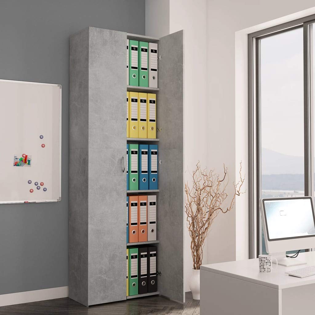vidaXL 2-Door 5-Shelf Office File Cabinet - Concrete Gray Storage for Legal/Letter Size Documents & Office Supplies (23.6