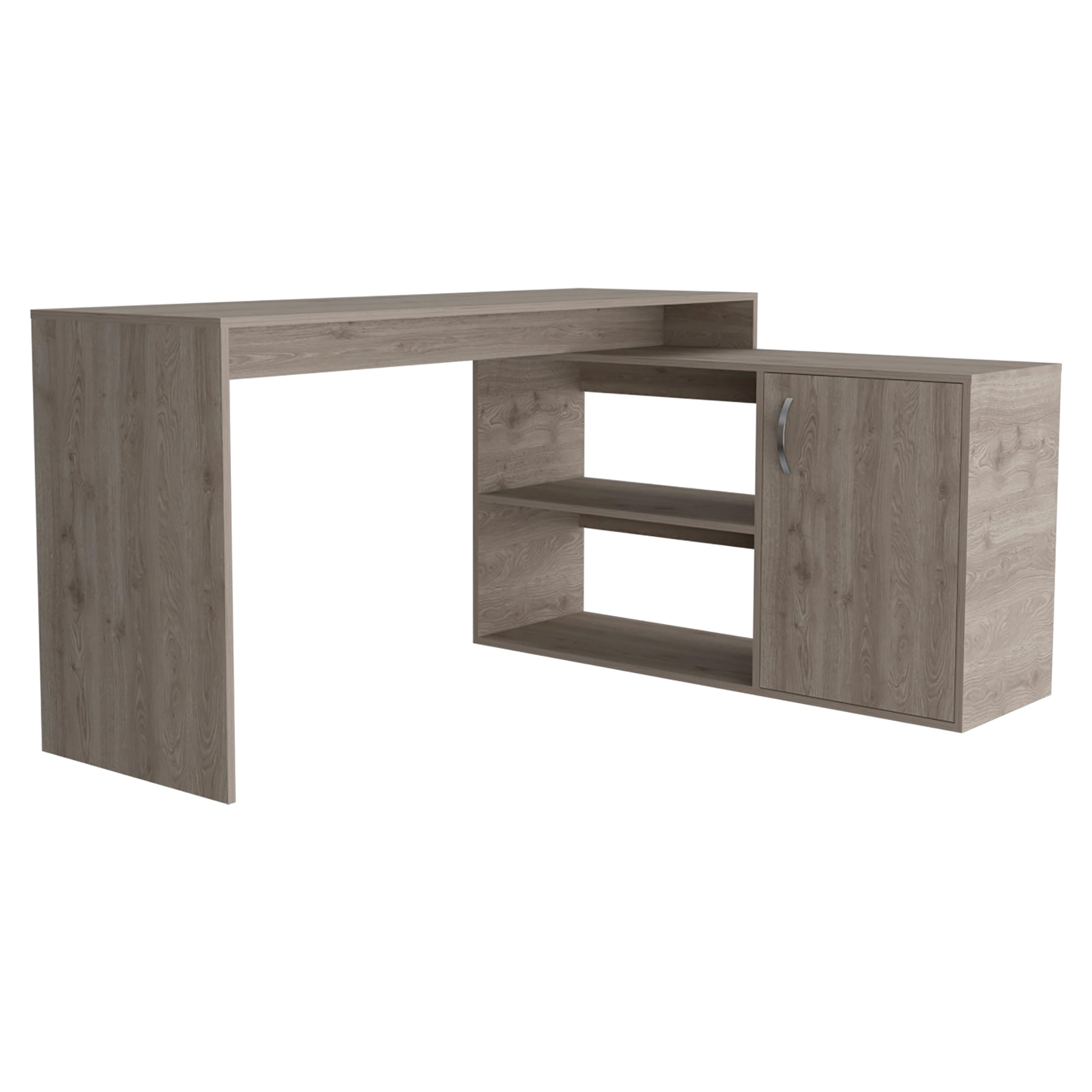 Tuhome Axis Modern L-Shaped Computer Desk with Storage - Light Gray Home Office Desk for Small Spaces, Gaming & Study - Open & Closed Shelves, Ergonomic Workstation