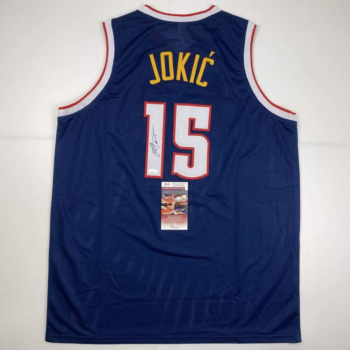 Authentic Autographed Nikola Jokic Denver Nuggets Dark Blue Basketball Jersey with JSA COA - Perfect for Collectors, Fans, and Sports Memorabilia Displays