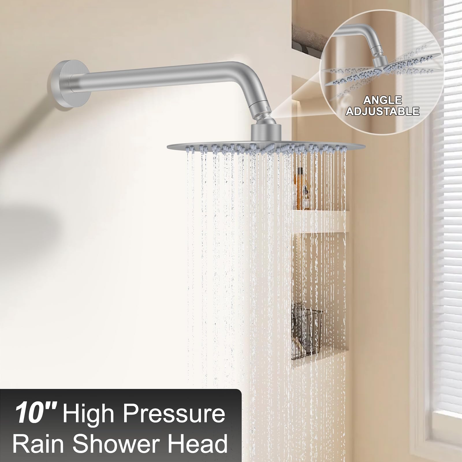 10 Inch Brushed Nickel Shower System - High Pressure Rain Shower Head & Handheld Shower Combo with Wall Mount Faucet, Mixer Valve & Trim Kit for Luxurious Bathroom Upgrade | Perfect for Modern Homes, Spa-Like Experience & Water Conservation
