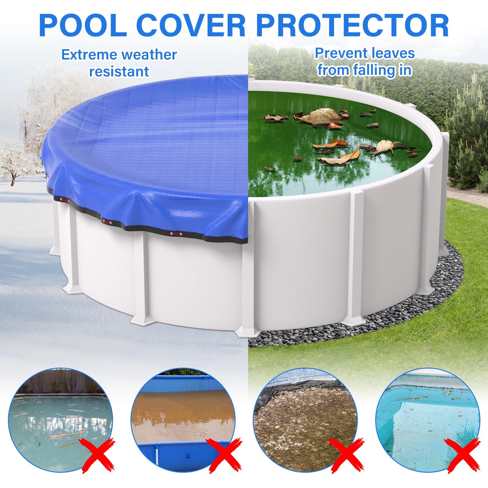 24FT Round Winter Pool Cover 420D Extra Thick Above Ground Pool Cover with Winch & Cable - Heavy Duty Cold Weather Protection for Inground Pools, Royal Blue - Perfect for Winterizing and Protecting Your Pool from Debris, Ice, and Snow