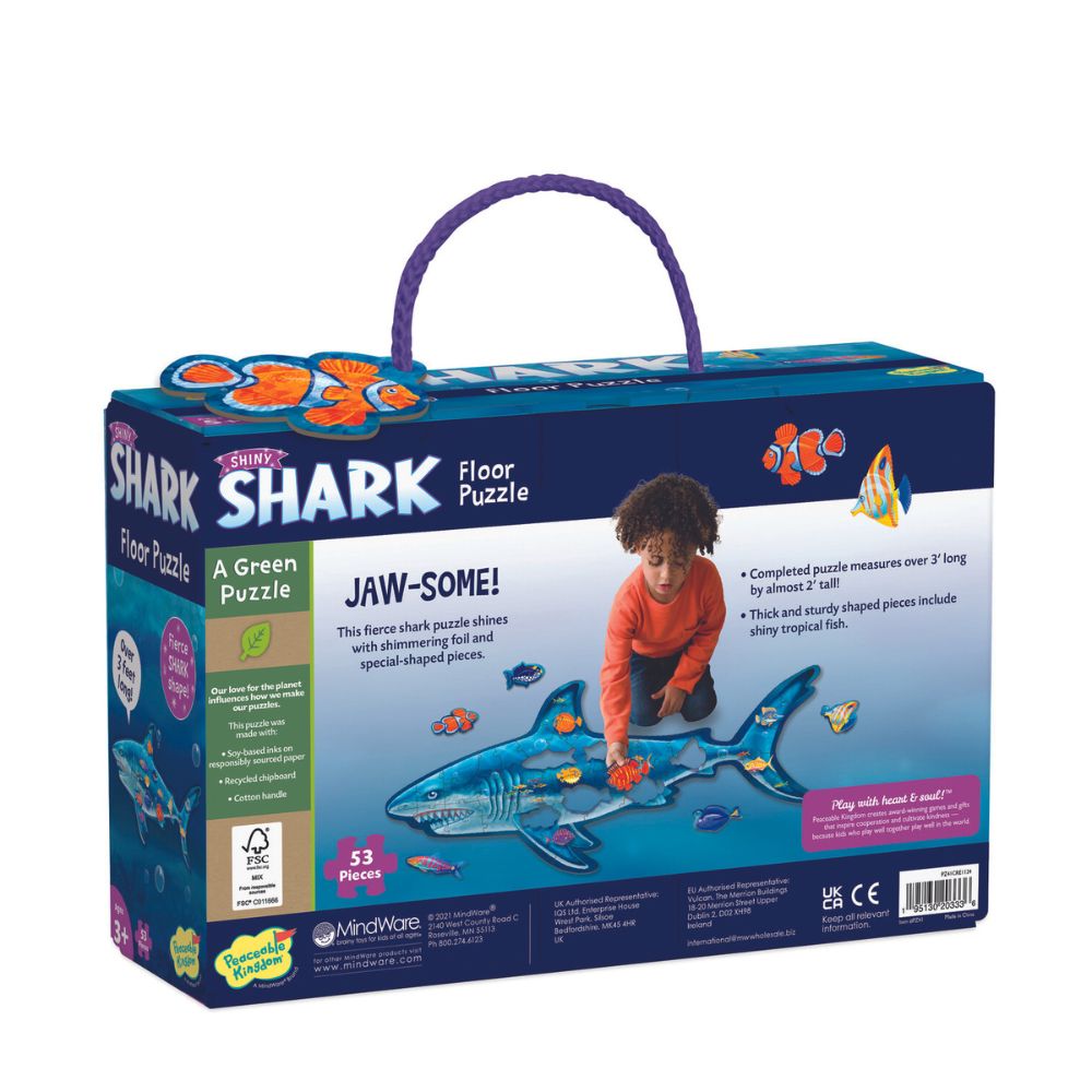Peaceable Kingdom Shiny Shark Floor Puzzle for Kids – Fun & Educational Ocean-Themed Jigsaw Puzzle for Children's Playroom, Classroom, or Birthday Gifts