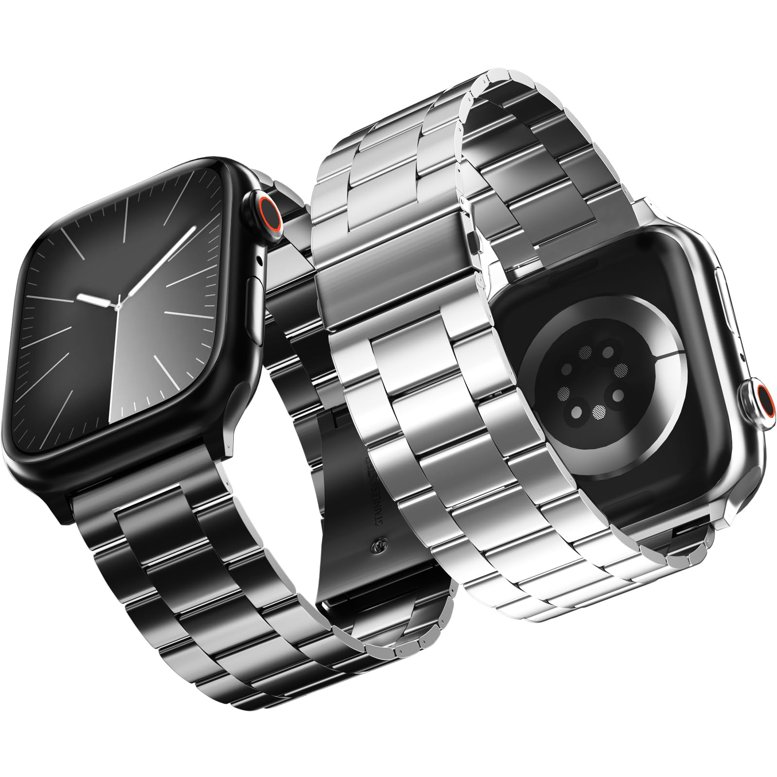 2-Pack Durable Stainless Steel Apple Watch Bands Compatible with Series 10/9/8/7/6/5/4/3/2/1/SE/SE2 (38mm/40mm/41mm/42mm) - Black & Silver Metal Replacement Straps for Men & Women | Perfect for Workouts, Outdoor Activities & Everyday Wear