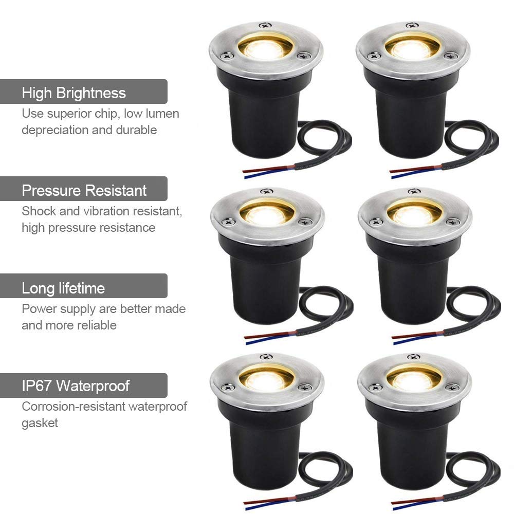 SUNRIVER 6-Pack Low Voltage Landscape Well Lights - 1W 12V-24V IP67 Waterproof LED In-Ground Lighting for Pavers, Decks, Steps & Gardens (Warm White) - Perfect for Pathway, Patio & Yard Illumination