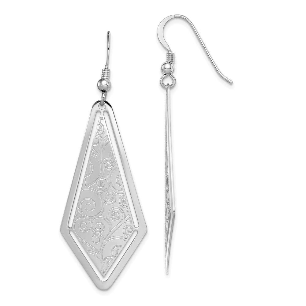 Elegant Sterling Silver Rhodium-Plated Polished Etched Shepherd Hook Earrings - Perfect for Weddings, Parties & Everyday Wear