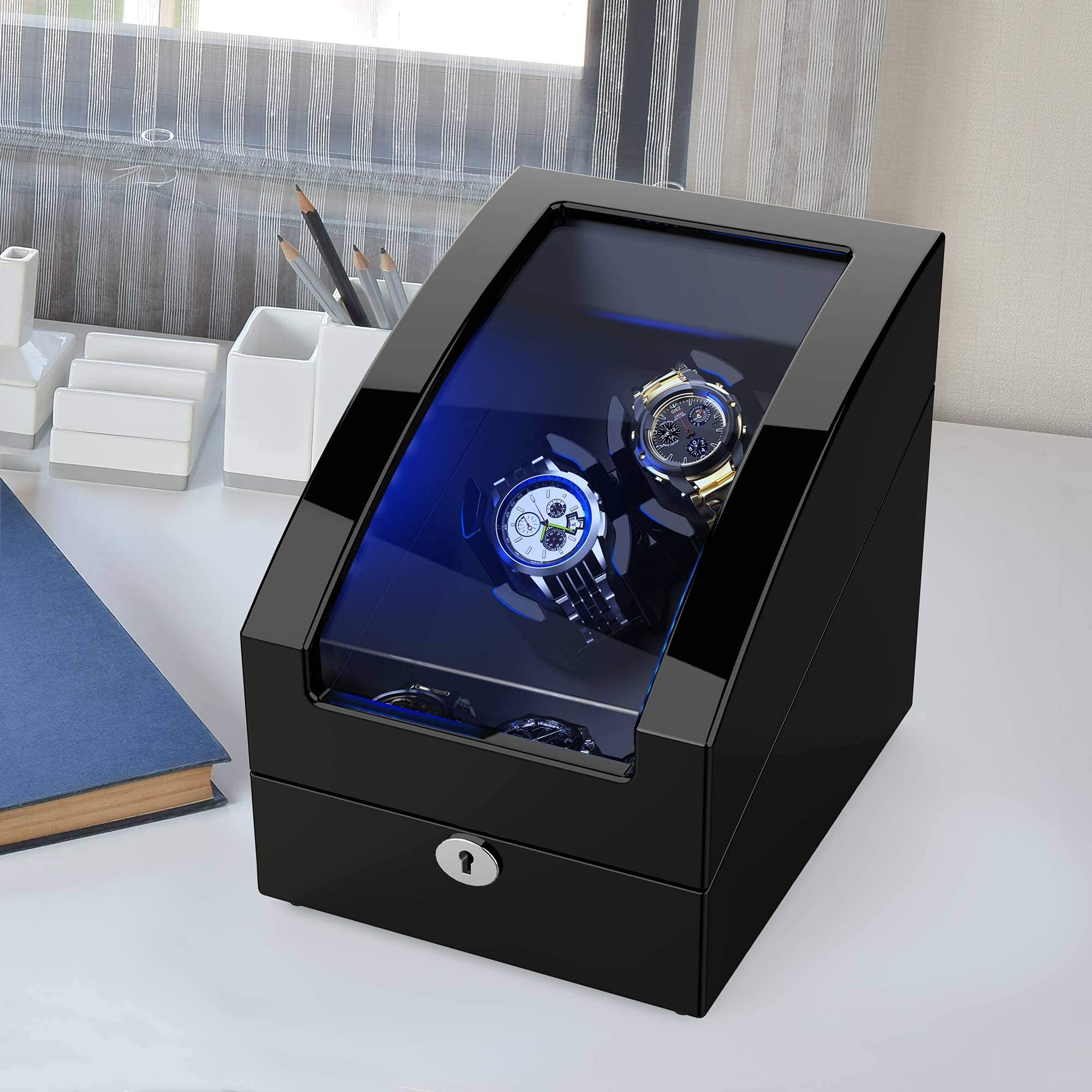 TRIPLE TREE Automatic Double Watch Winder with LED Display - Japanese Quiet Motor Wooden Watch Storage Box for Men & Women | Includes 3 Soft Leather Watch Pillows | Perfect for Mechanical Watch Collection, Travel & Luxury Home Decor