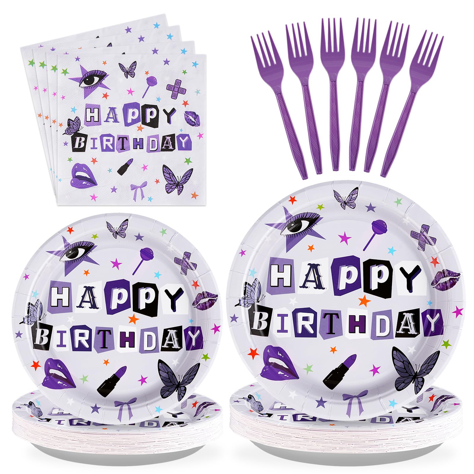 96-Pack Purple Disposable Party Plates - 350GSM Heavy Duty Paper Tableware for Birthday, Concert & Music Fan Gatherings - Perfect for Vocalist Tours, Band Parties & Themed Celebrations (Serves 24)