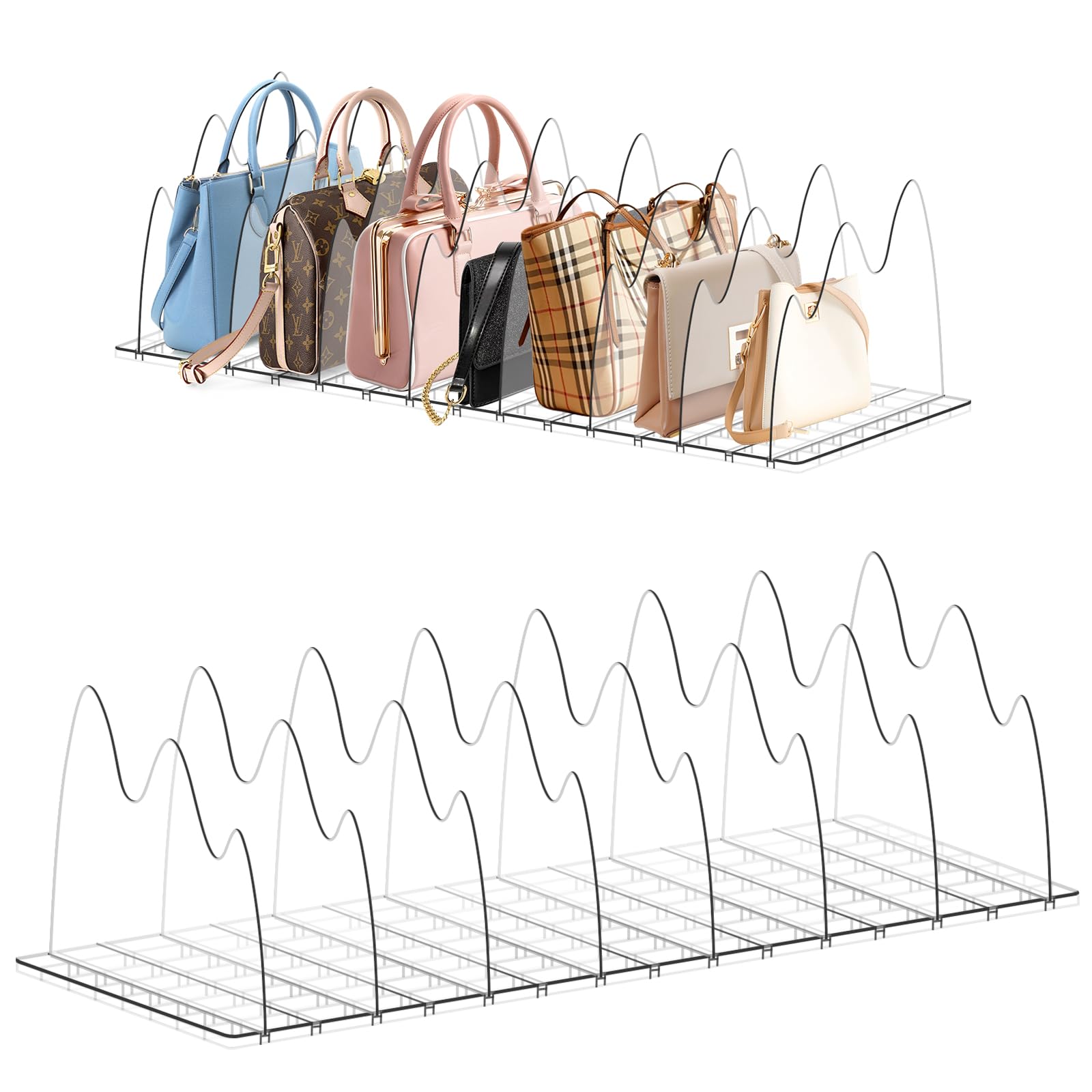8-Piece Adjustable Clear Handbag Storage Organizer - Purse Organizer for Closet, Shelf Dividers & Bag Separators for Bedroom, Office, Cabinet | Perfect for Closet Organization, Small Bookshelf & Home Storage Solutions