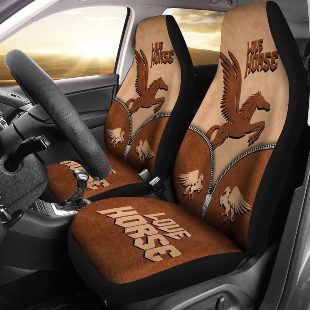 Premium Chocolate Brown Horse Print Car Seat Covers - Universal Fit for Cars, Trucks & SUVs - Stylish & Durable Interior Decor for Equestrian Lovers - Perfect for Road Trips, Daily Commutes & Ranch Visits