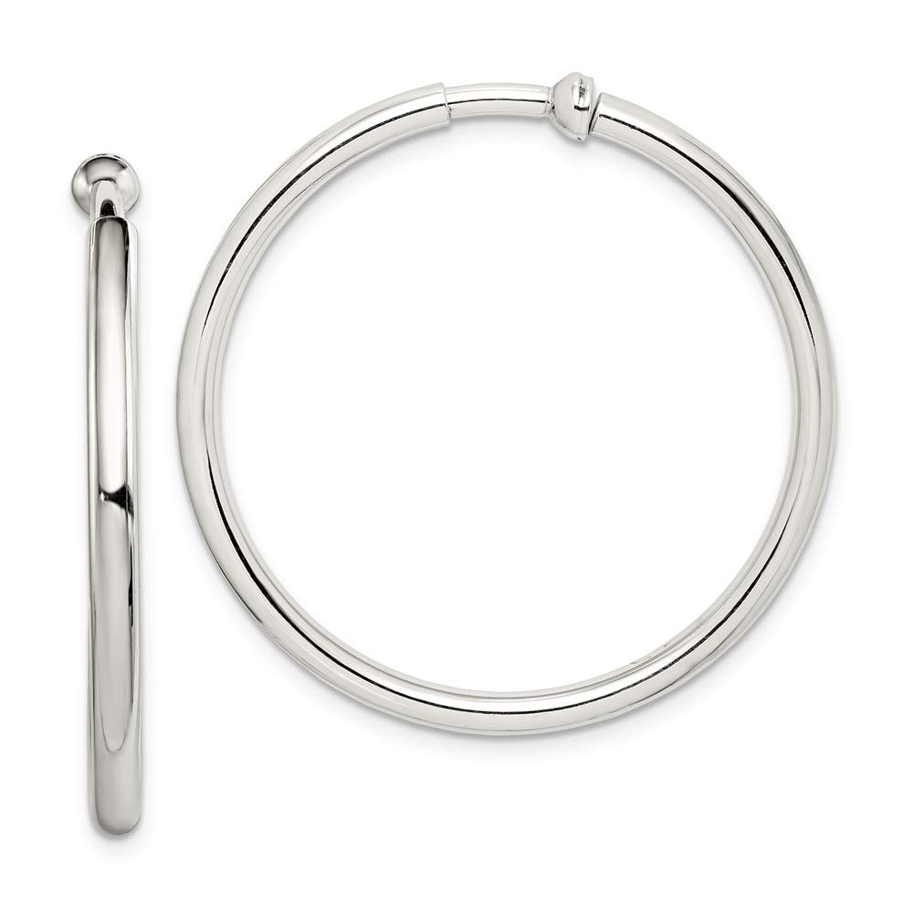 Polished Sterling Silver Hoop Earrings for Women - Non-Pierced Classic Hoops for Everyday Wear & Special Occasions