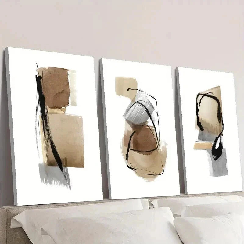 3-Piece Abstract Brown Grey Black Wall Art Set - Framed Canvas Paintings 50x70cm | High Quality Australian Made Prints | Ready to Hang for Living Room, Bedroom & Office Decor