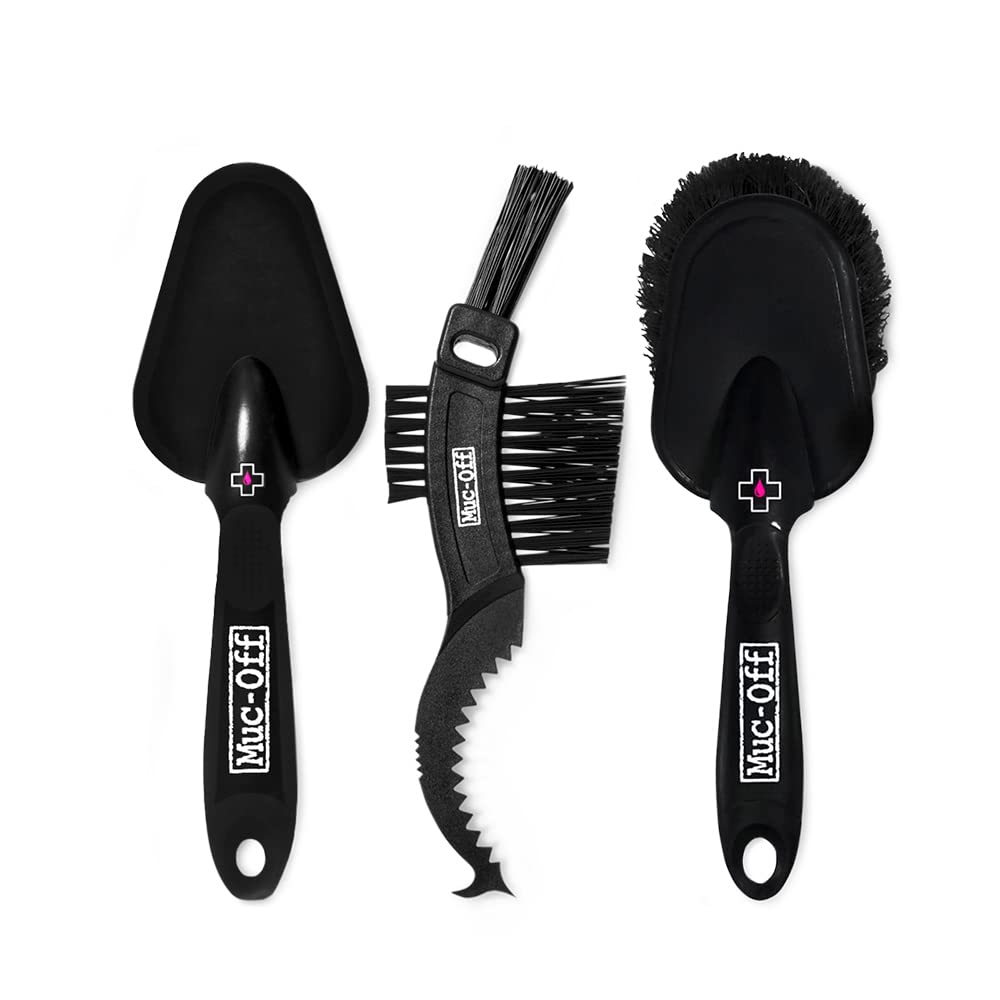 Muc-Off 220 3-Piece Premium Bike Cleaning Brush Kit - Durable Nylon Bristles & Ergonomic Rubber Handles for Gentle Cleaning | Perfect for Road Bikes, Mountain Bikes & E-Bikes Maintenance