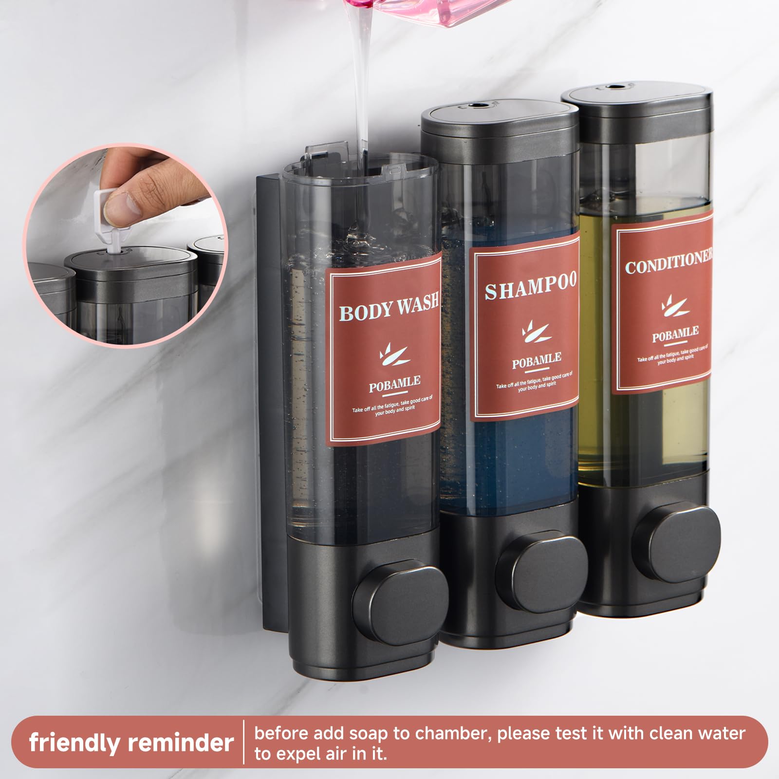 Wall Mounted 3-Chamber Shower Dispenser - No Drill Soap, Shampoo & Conditioner Holder for Bathroom - Perfect for Shower Gel, Body Wash & Hair Care Products - Ideal for Home, Gym & Spa Use