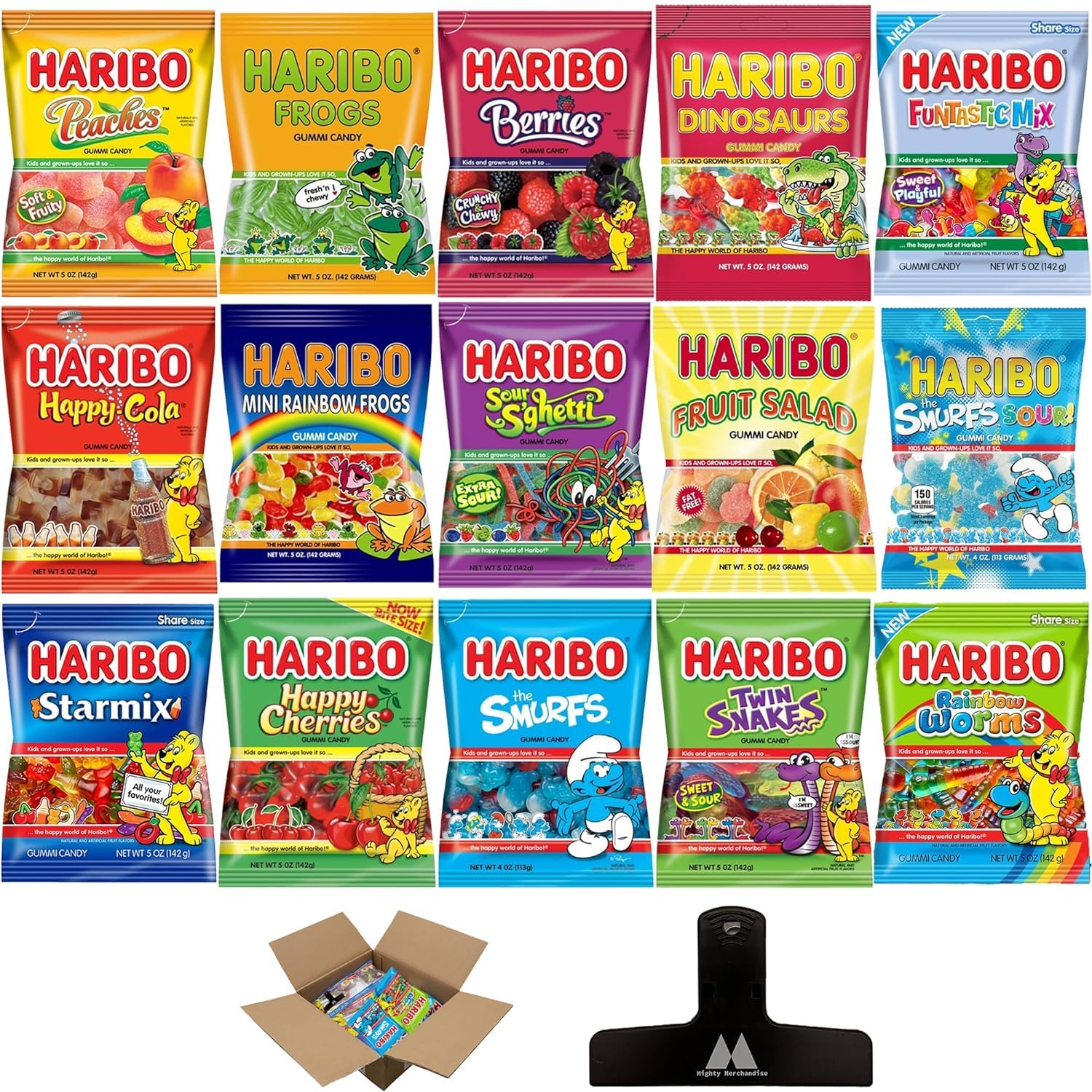 Delicious Gummy Candy Variety Pack - 15 Unique Flavors, 5oz Each | Bulk Mighty Merchandise Gummies Gift Set | Perfect for Parties, Snacking, Gifting & Office Treats | Great for Halloween, Christmas & Birthday Celebrations