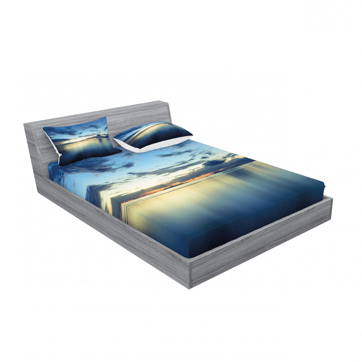 Ambesonne 2-Piece King Size Fitted Sheet Set with 4 Pillow Shams - Tropical Lagoon Blue Bedding Collection | Ultra Soft Deep Pocket Sheets for Master Bedroom & Guest Room Decor