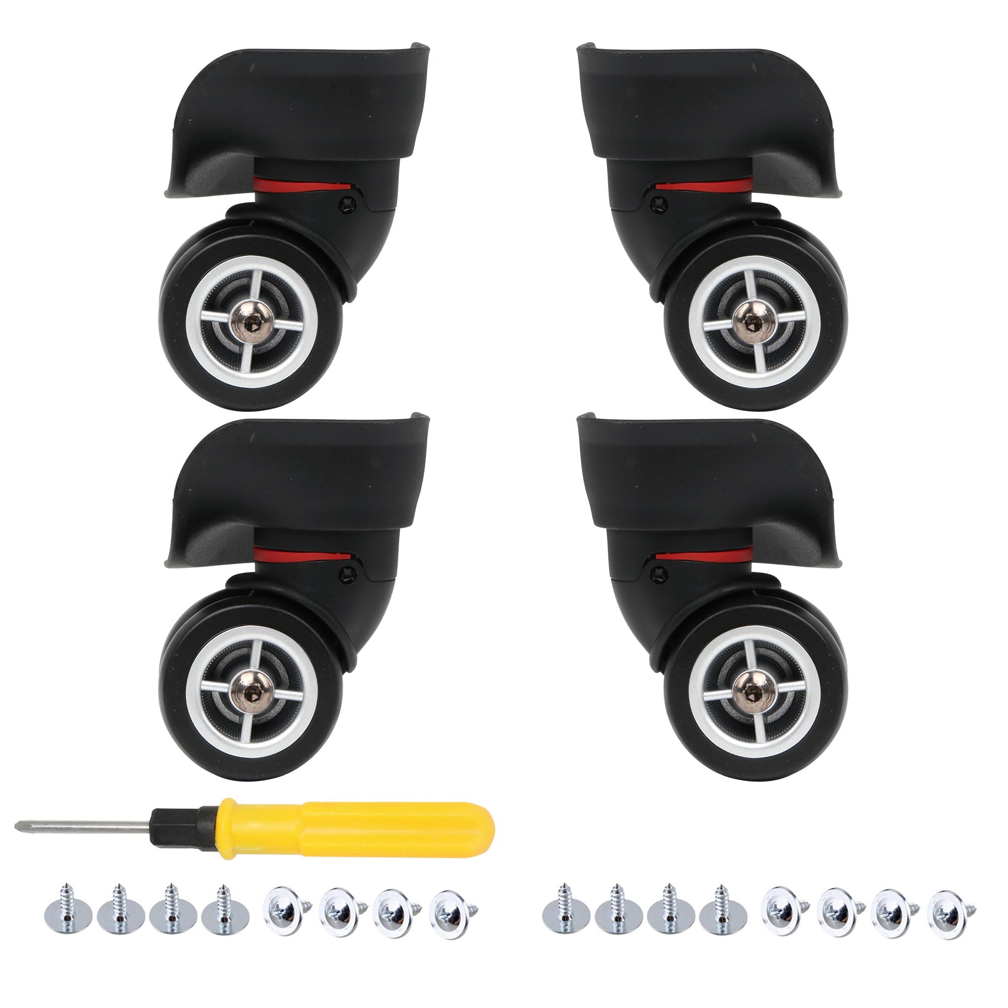BQLZR 4-Pack Black Plastic Luggage Wheels Repair Kit with Screws - 360 Degree Rotation for Suitcase, Travel Bags & Carry-On Cases - Easy Replacement & Smooth Rolling