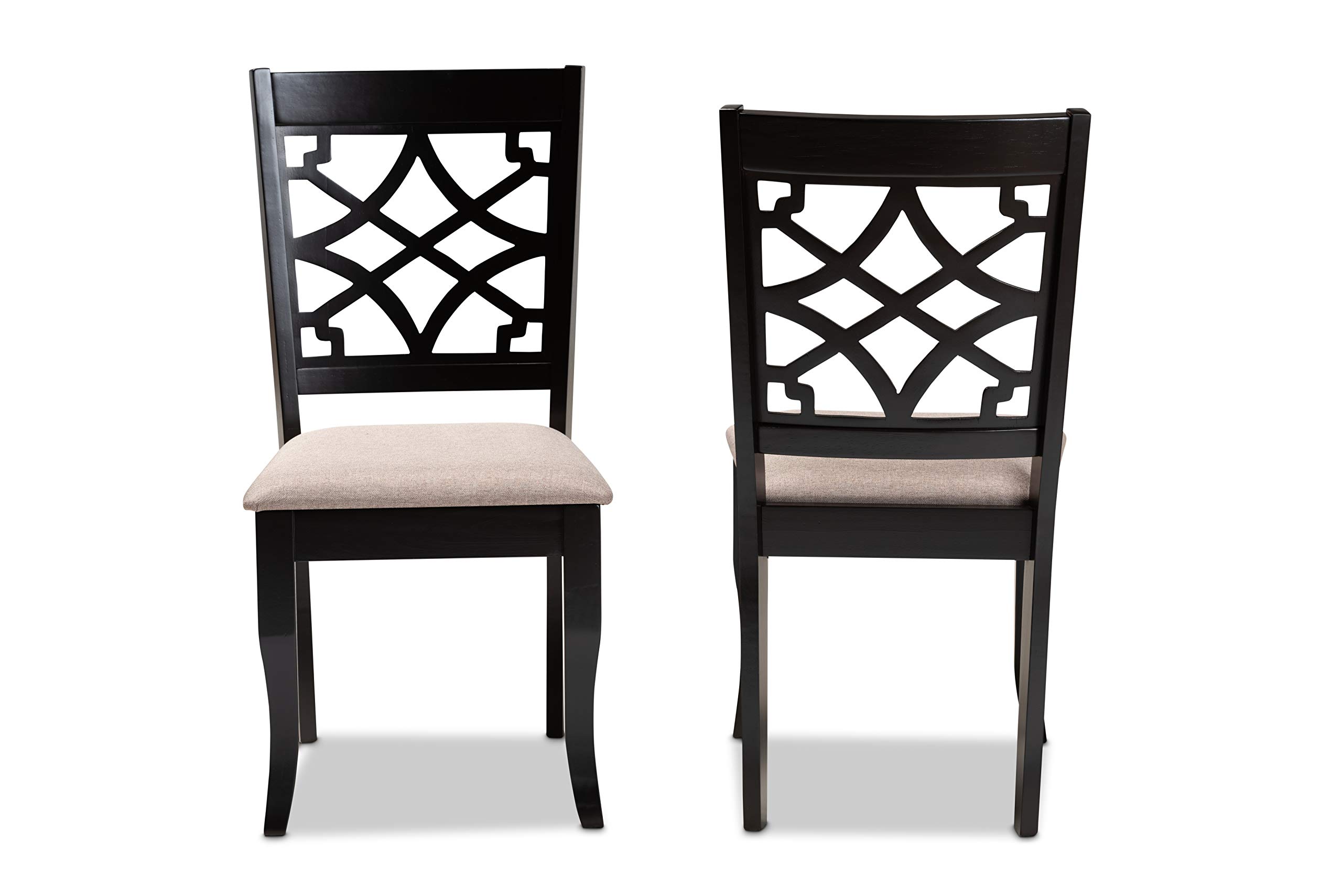 Baxton Studio Mael Dining Chair Set - 2-Piece Upholstered Sand Fabric Chairs with Espresso Brown Wood Finish | Perfect for Kitchen, Dining Room & Breakfast Nook