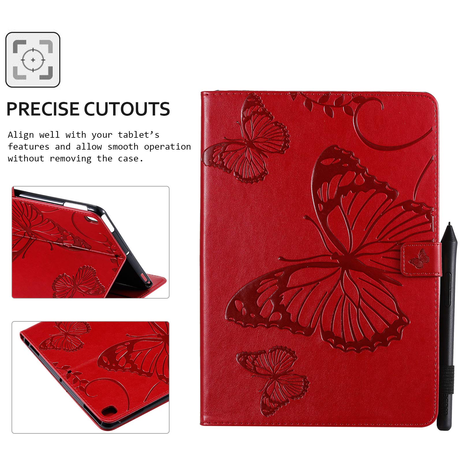 Premium Magnetic Leather Case for iPad 10.2 (9th/8th/7th Gen) & iPad Air 10.5 - Techcircle Butterfly Embossed Folio Cover with Auto Sleep/Wake | Wallet Stand & Protective Case (Red) - Perfect for Work, Travel & Daily Use