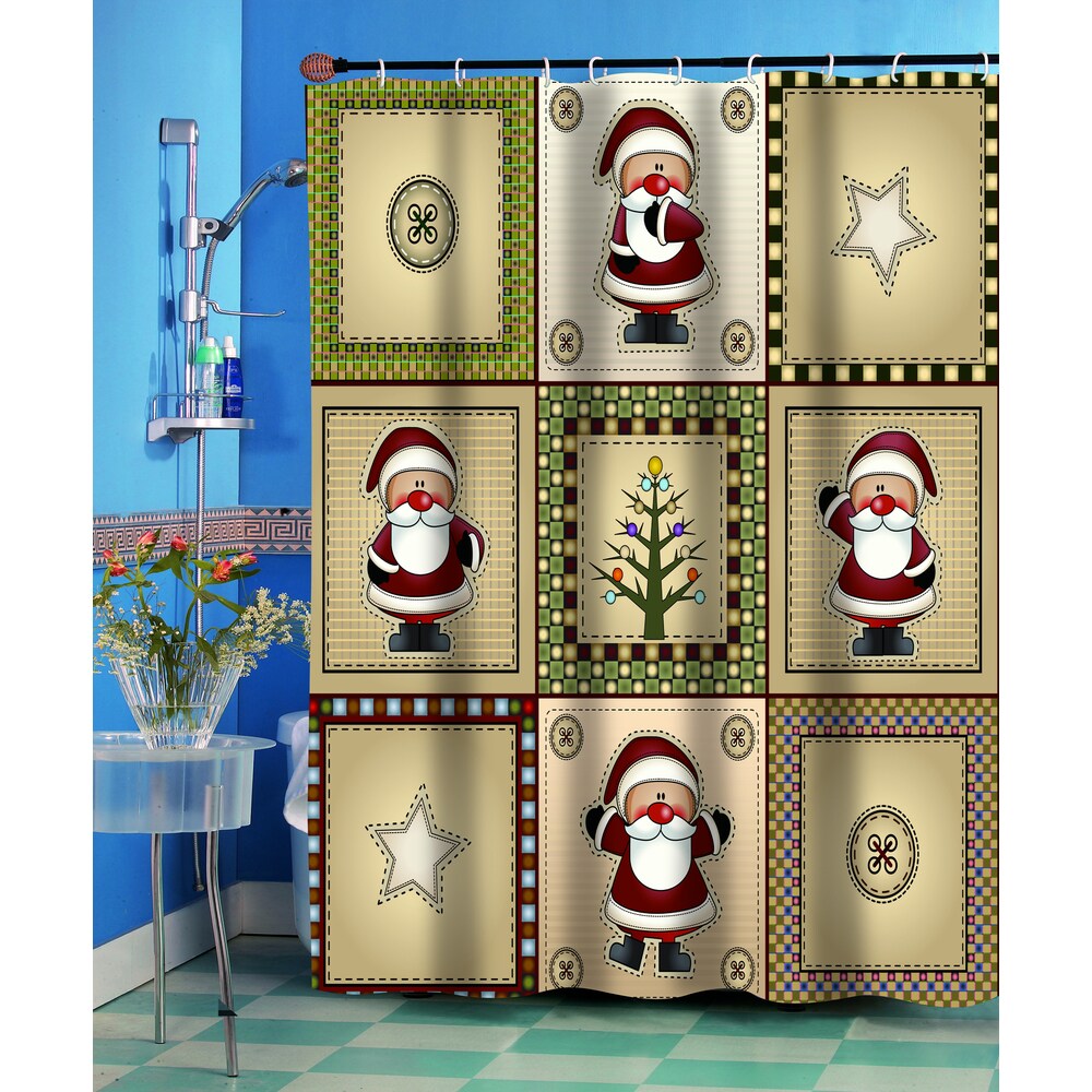 Americana Holiday Christmas Themed Fabric Shower Curtain - Waterproof Bathroom Decor for Xmas, Winter & Festive Season - Perfect for Home, Guest Bathroom & Holiday Decorations