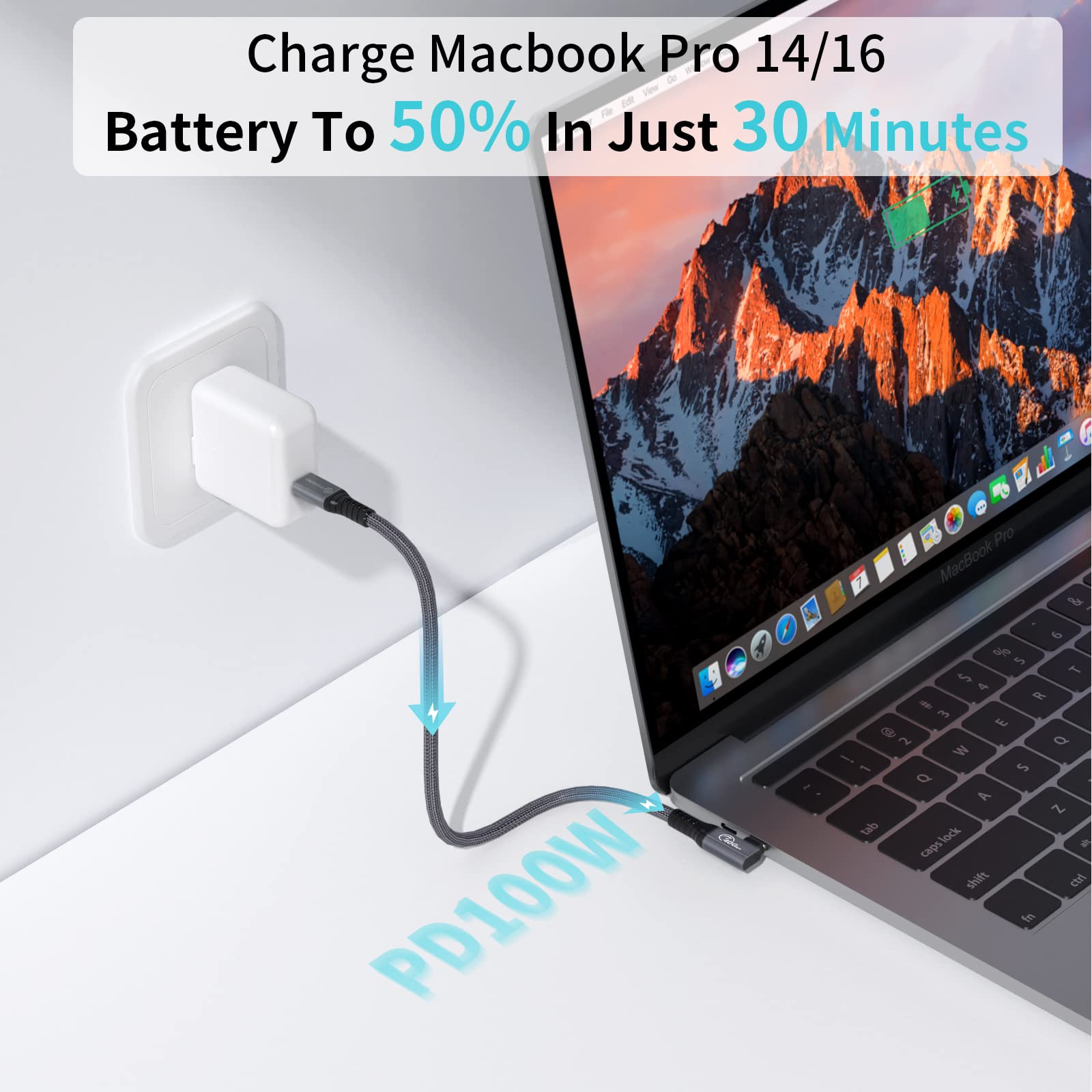 PHIXERO USB 4 Cable 1FT - Thunderbolt 3/4 Compatible Right Angle USB C to USB C Cable - 100W Fast Charging, 40Gbps Data Transfer, 8K/Dual 4K Display Support - for MacBook Pro, iPad Pro, Dell XPS & More